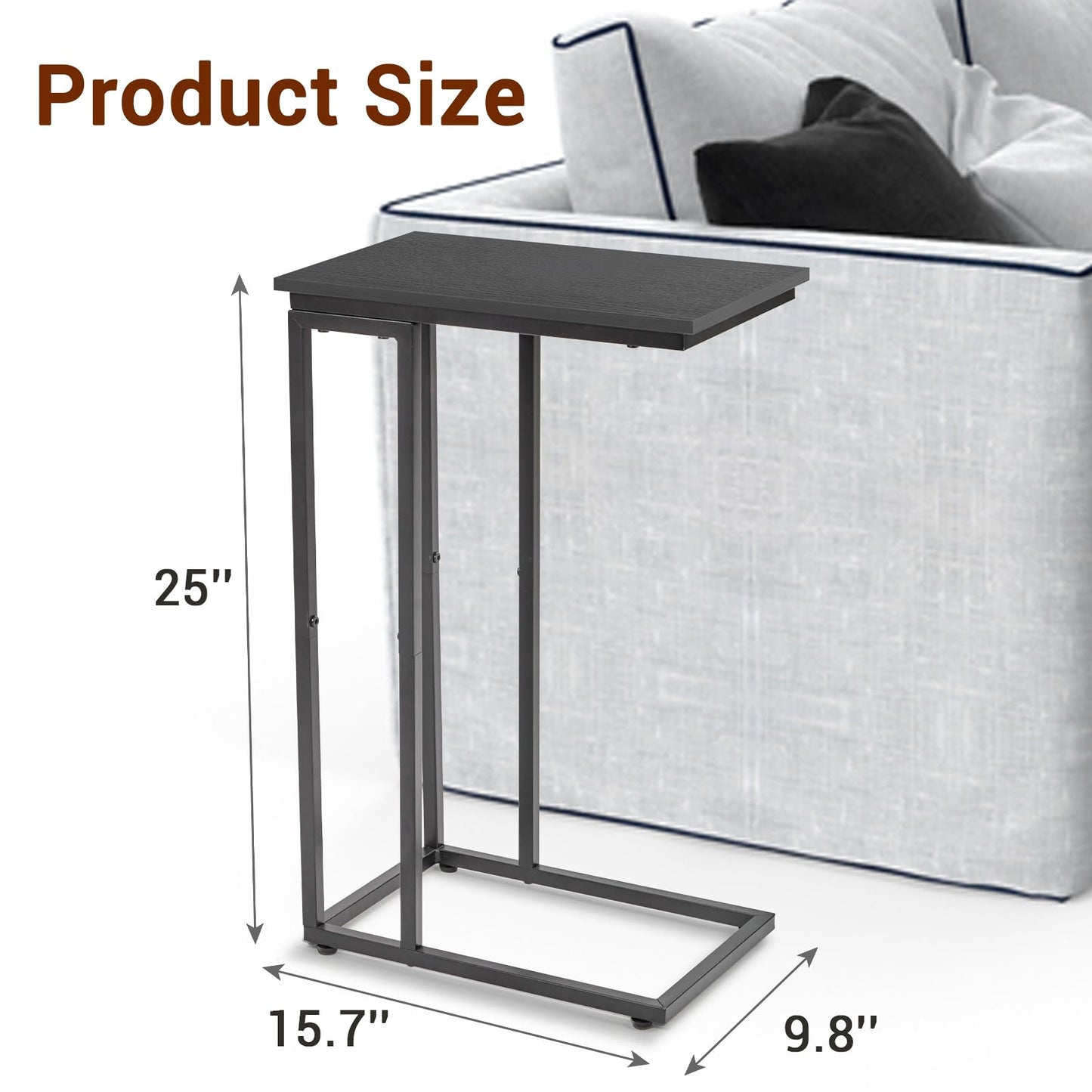 fusehome C-Shaped End Table, for Living Room, Bedroom, Small Spaces, TV Tray Couch Side Tables Laptop Table, Black