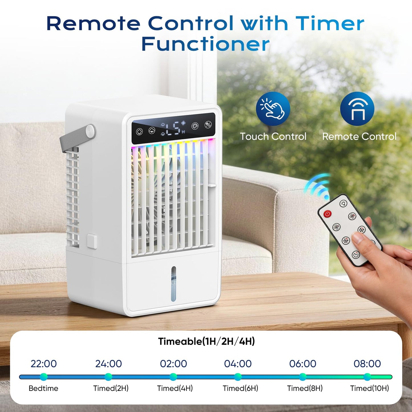 Portable Air Conditioners with 1500ML Tank, 5 Speeds Mini Evaporative Air Cooler with Remote & 2-10H Timer, Personal Air Conditioner Fan Portable AC Unit for Office, Desktop, Camping & Travel