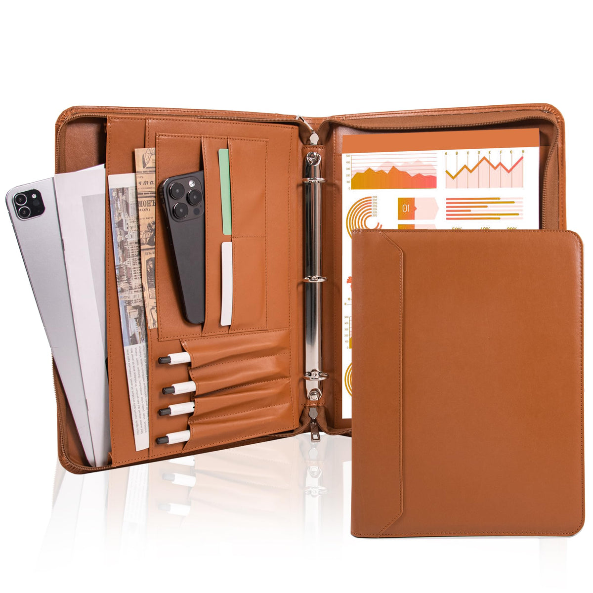 AZXCG Zipper Portfolio Padfolio Binder,3 Ring Padfolio for Women and Men,Business Portfolio Organizer for Women with A4 Writing Pad Holder,Business Portfolio for Meeting,Gift for Valentine's Day