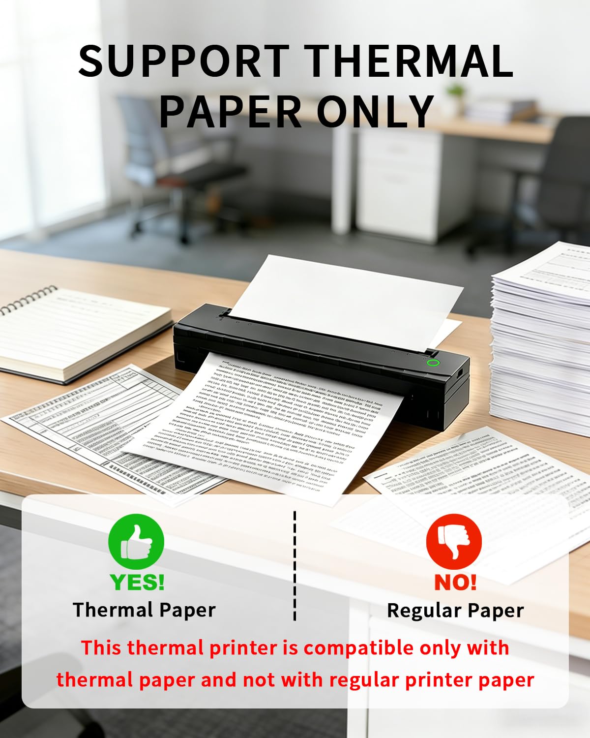 NDYIN Portable Printer Wireless for Travel, D80 Thermal Printer, Inkless Printers, Compatible with iOS, Android, Laptop, Supports 8.5" x 11" US Letter & A4 & A5 for Home Use, Office, Vehicles, Black