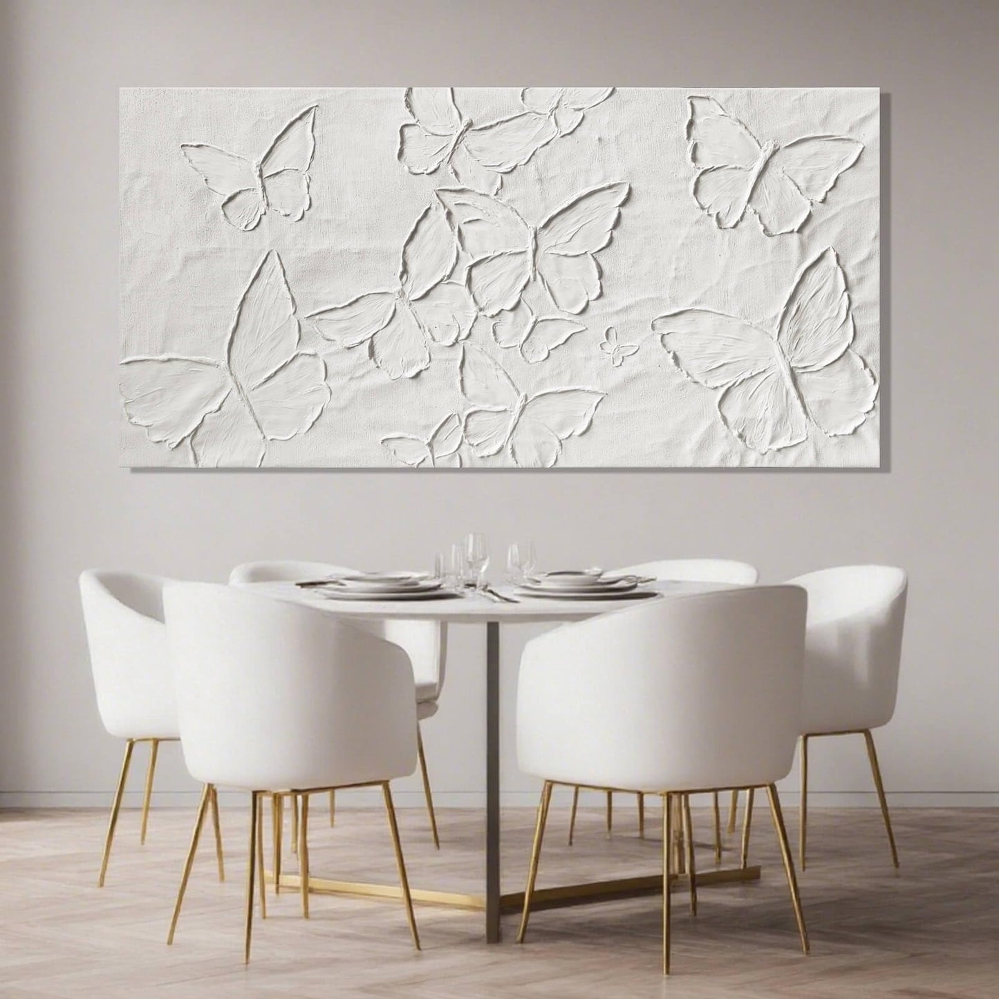 SHEYOYE White Minimalist Wall Art | Canvas Painting, Butterfly Modern Abstract Art Wall Decor for Bedroom, Living Room and Office Hallway Wall Decor 24" x 48"