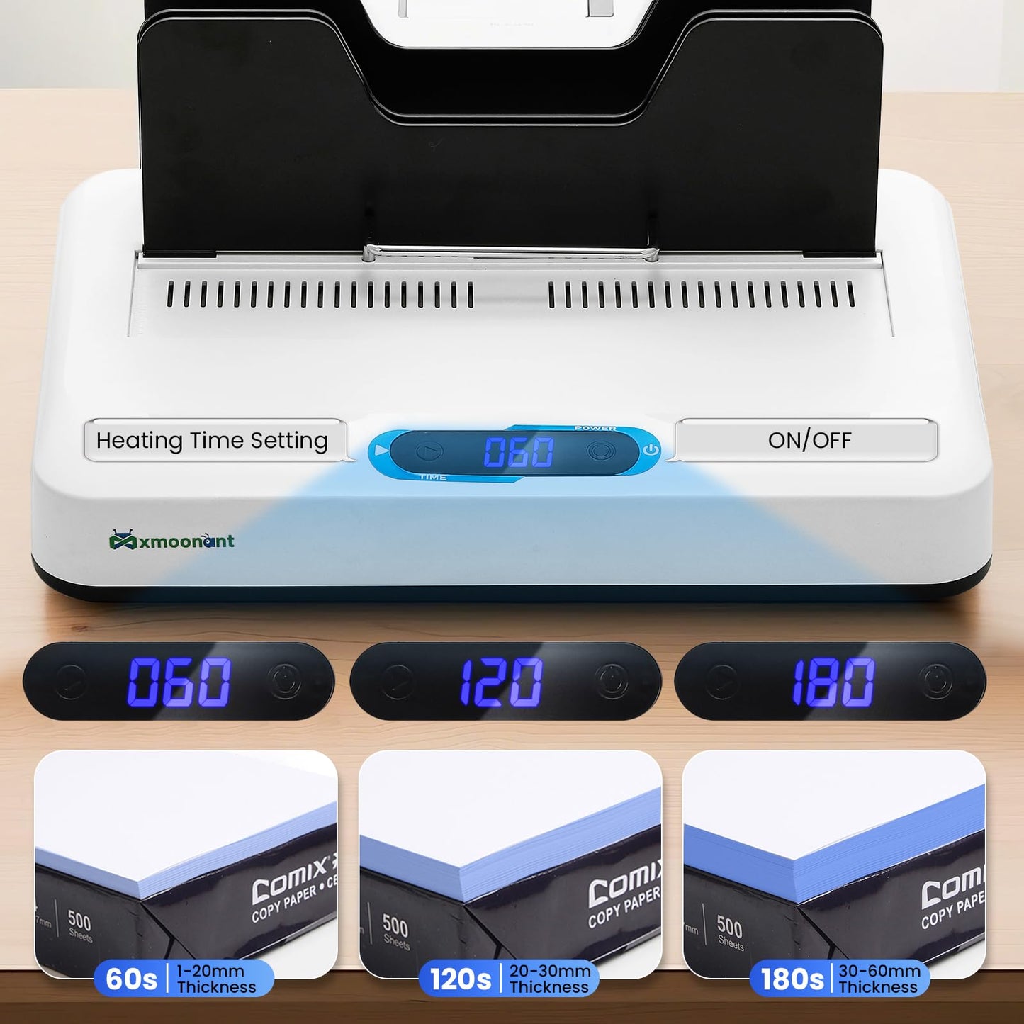 Mxmoonant Thermal Binding Machine Kit, No Preheat Time, Digital Display, 3 Levels Binding Time, Electric Binder 500 Sheets, Come with 20 pcs Binding Covers & 40 pcs Stickers 110V