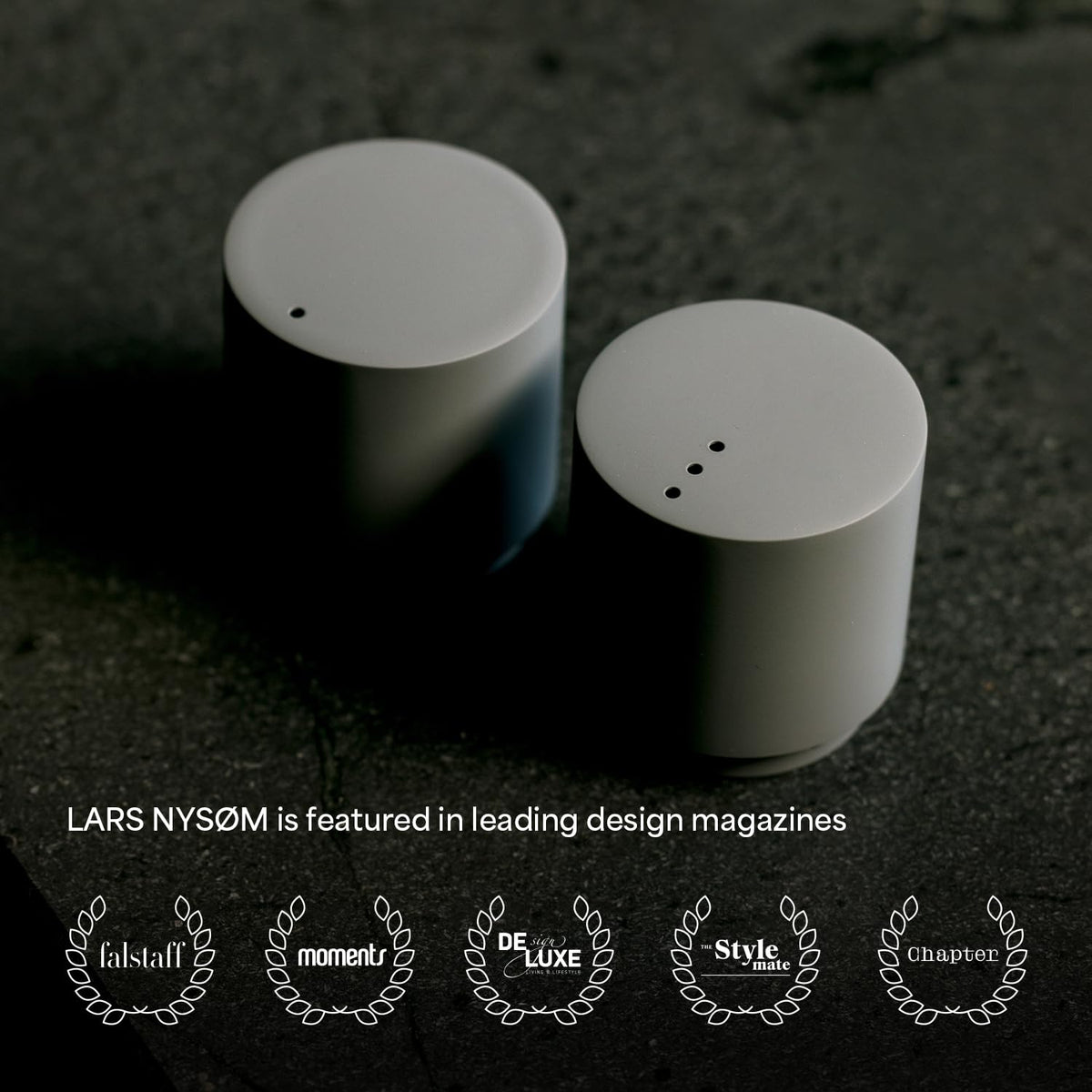 LARS NYSØM Mini Salt and Pepper Shakers Set | Stainless Steel Salt and Pepper Shakers with Modern Minimalist Design, Easy Refill, Small Size (Brown/Beige)