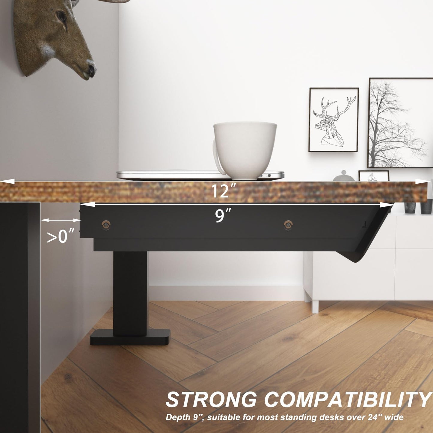 Gaxomo Under Desk Mounted Sliding Drawer with 60 Degree Tilt Panel to Pull Out, 15'' Long & 9'' deep Large Storage Organizer for Sit Stand Workstation