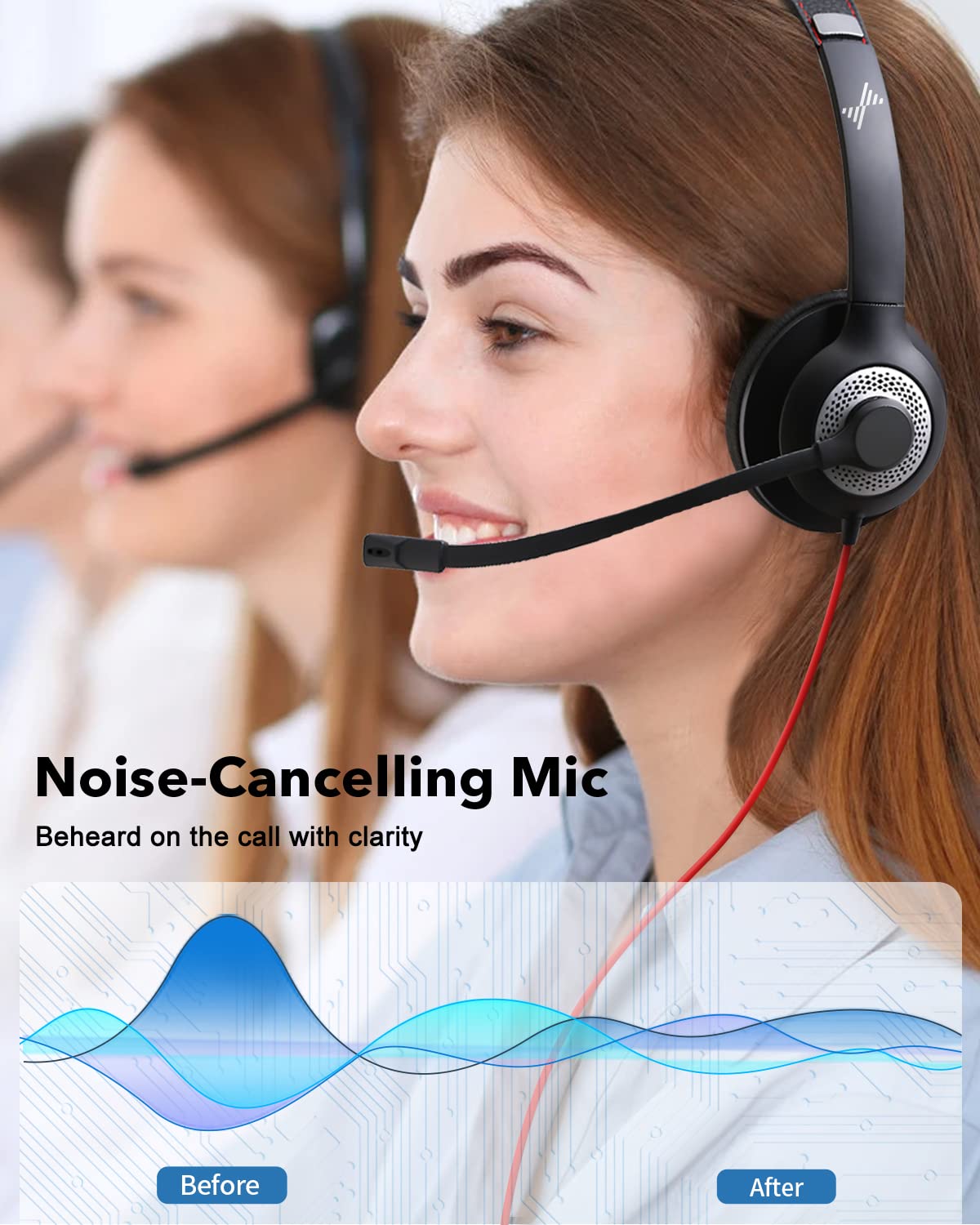 JIAMQISHI USB Headset with Microphone for PC, On-Ear Computer Laptop Headphones with Noise Cancelling Microphone in-line Control for Home Office Online Class Skype Zoom (USB+3.5mm, Black)
