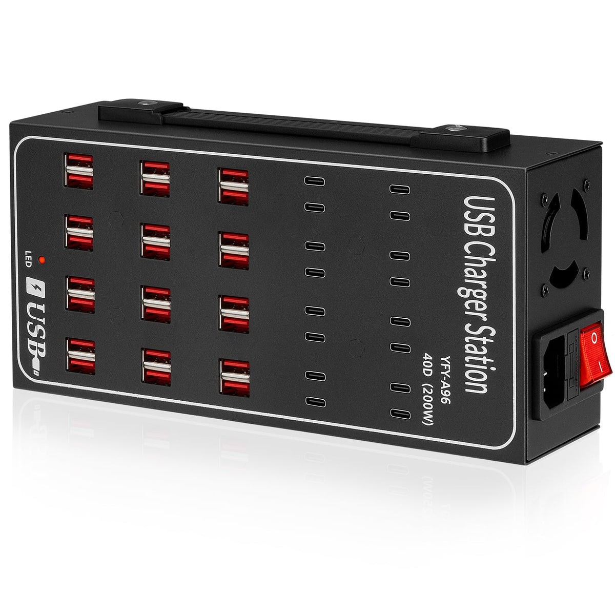 200W USB~c Charging Station, 40 Port (24 USB A & 16 USB~C Port) USB~C Charger Block, Fast Charging Station for Multiple Devices, Desktop USB Charger Compatible for iPhone, iPad, Tablets