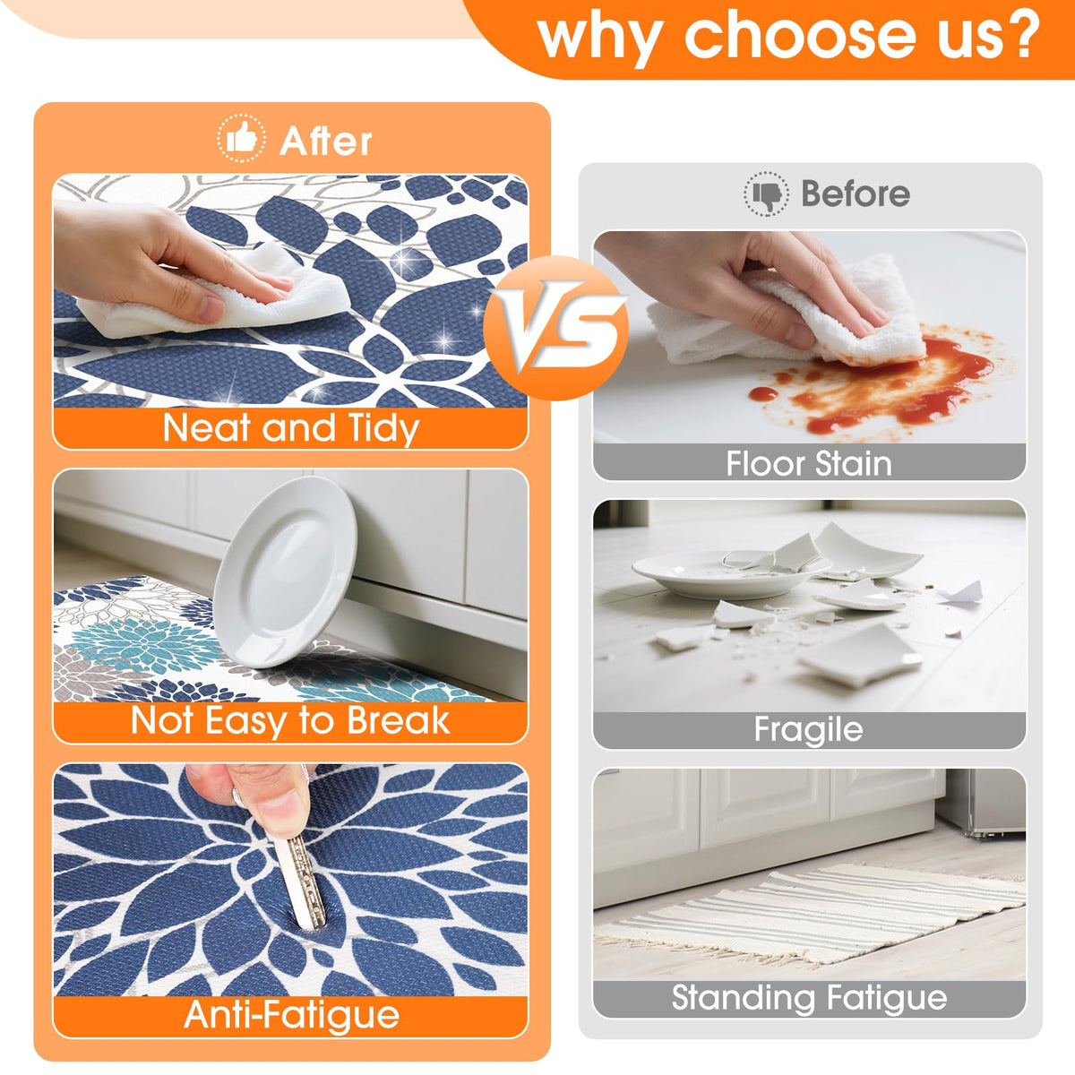 StepLively Kitchen Mats, 2PCS Kitchen Rugs, Cushioned Anti Fatigue Kitchen Mats for Floor, Kitchen Accessories Non-Slip Waterproof Kitchen Rug Set for Sink, Kitchen, Laundry, 17.3"×30"+17.3"×47"