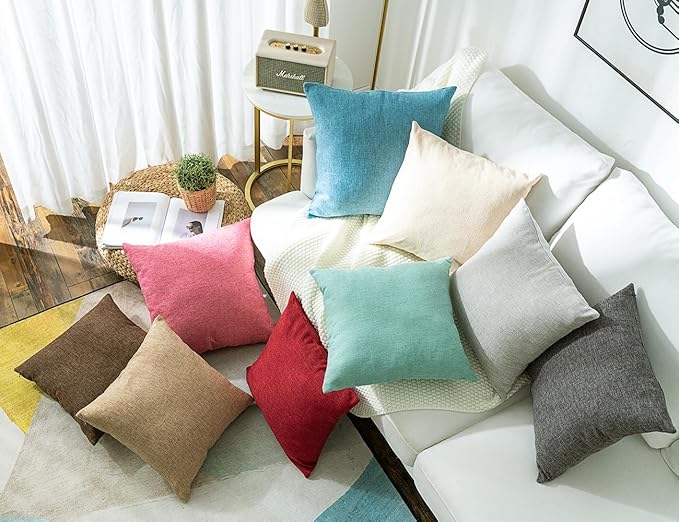 Stellhome Burlap Throw Pillow Covers Solid Farmhouse Linen Pillowcase