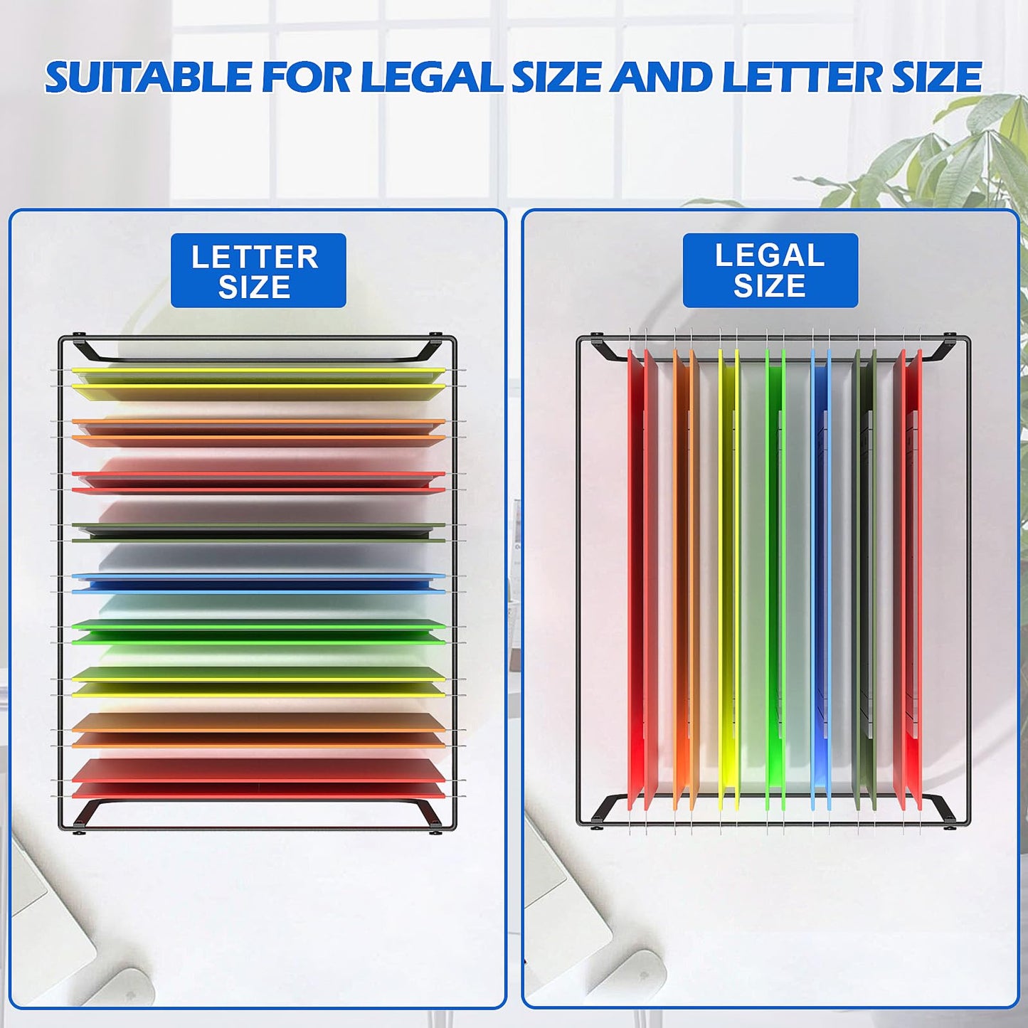 Vanulee Legal and Letter Size Hanging File Folder Frame,Hanging File Folder Holder for Desktop Organizer,Metal Rack for Filing Cabinet and File Drawer,12.4” Wide x 15.3” Long x 9.4" Height,Black