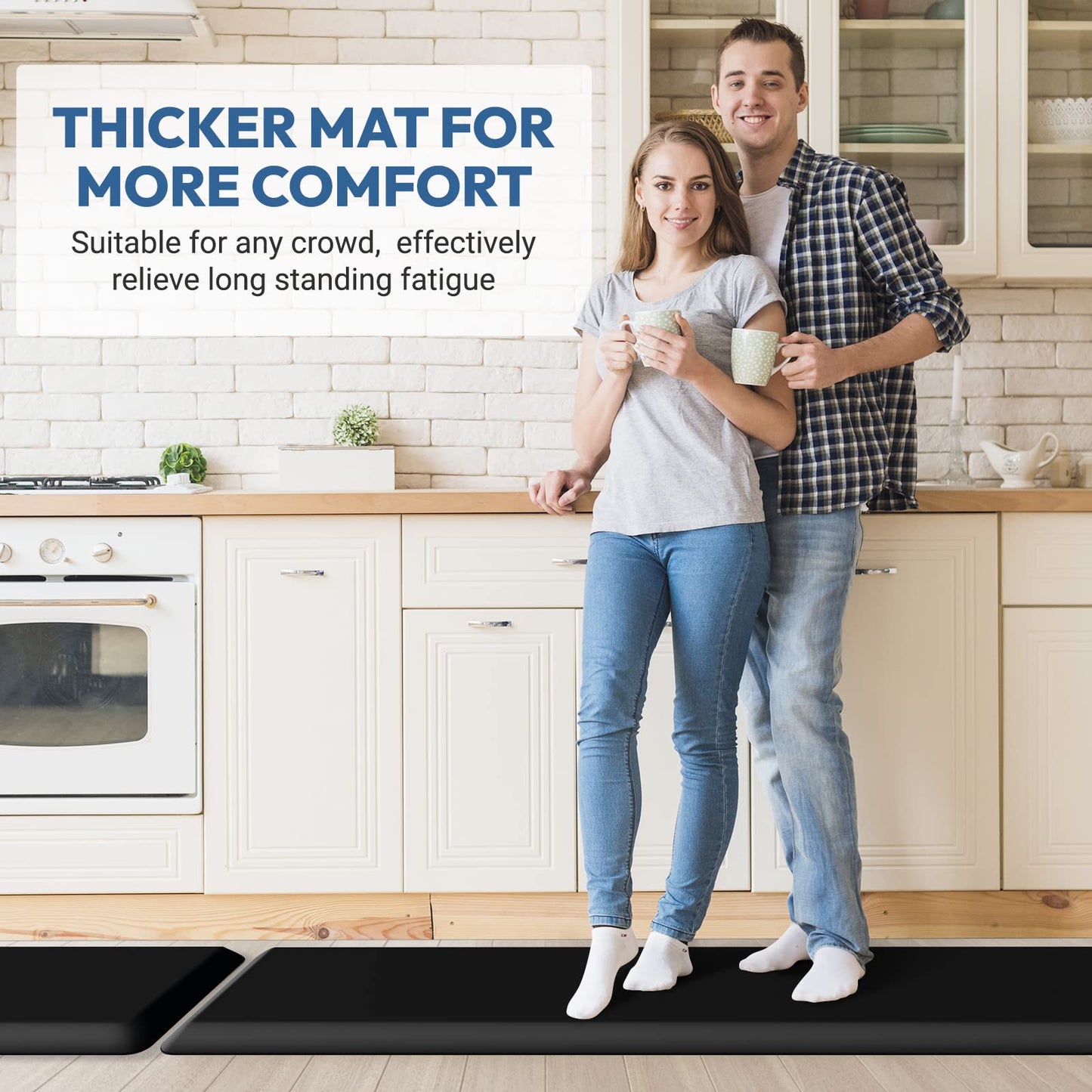 1/2 inch Thick Kitchen Rug - Cushioned Anti Fatigue Mats for Kitchen Floor - Easy to Clean, Waterproof, Non-Slip Kitchen Rug for Sink, Office, Kitchen (17''x39'' Black)