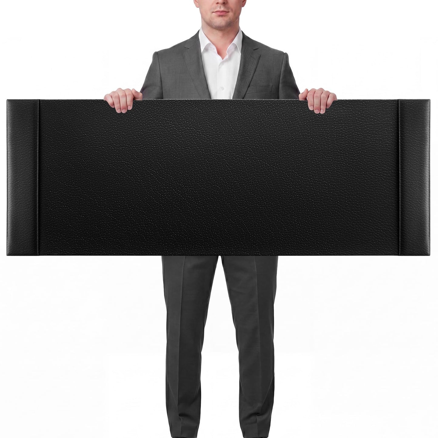 Saysurey 47.2 x 17 Inch Leather Desk Pad Protector with Side Rails, Executive Office Desk Mat for Home Workspace, Writing Surface, Mouse & Keyboard Pad, Elegant Gift for Men Dad Husband(Black)