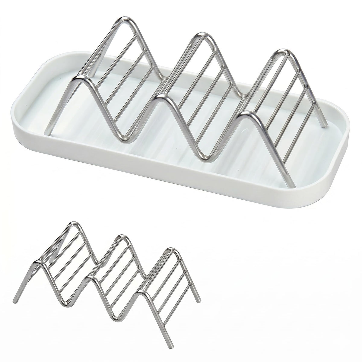 Bar Soap Holder with Removable Drip Tray,Rustproof SUS304 Stainless Steel Soap Dish for Shower Bathroom Countertop, Non-Slip Wave Bar Saver for Shampoo Soap Sponge, White