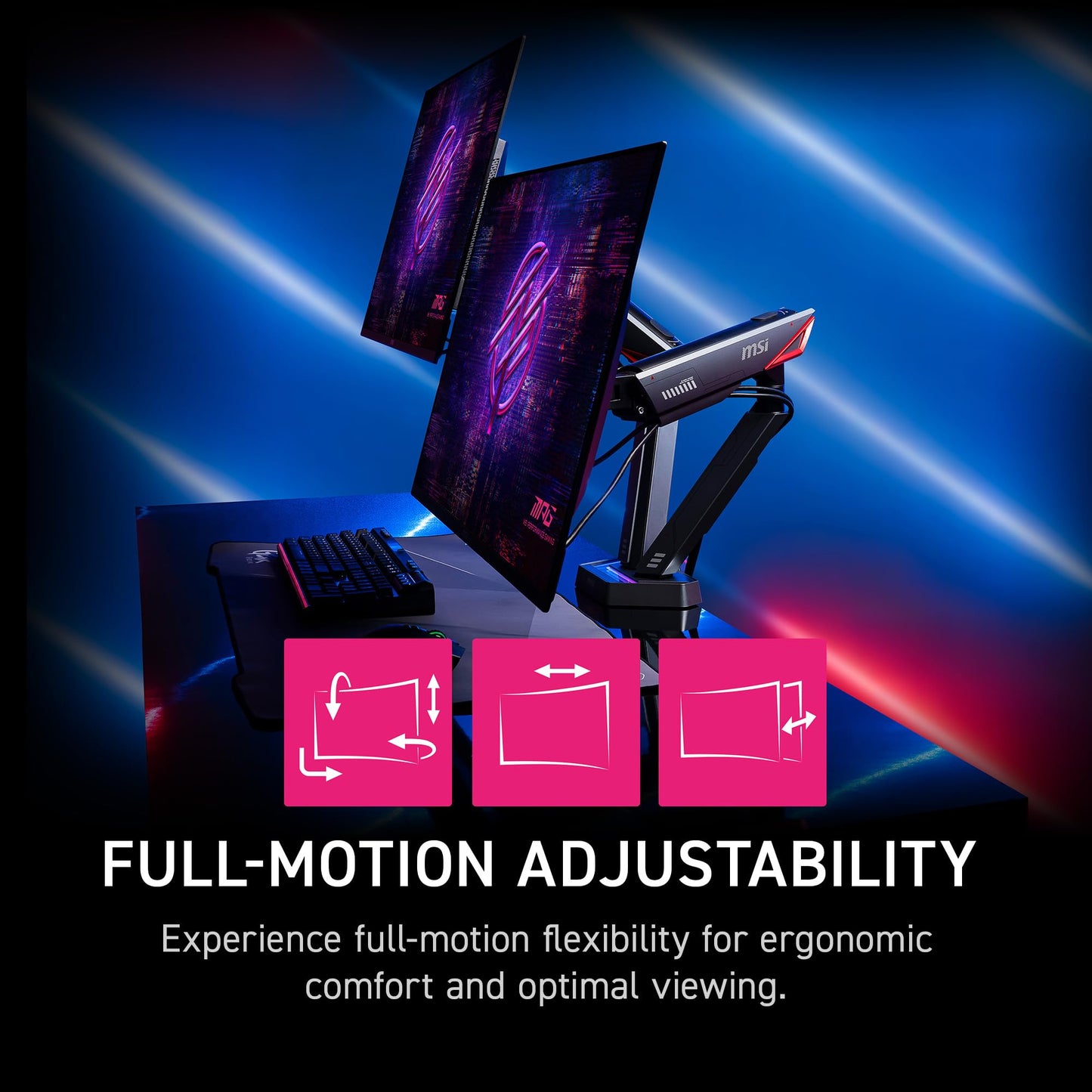 MSI MPG MT161DR - Premium RGB Dual Monitor Stand Arms, 17-38" Support, VESA Compatible, Adjustable Spring Assisted Mount, 35.2 lbs per Screen Capacity, Clamp & Grommet, Quick Release Plate - Black