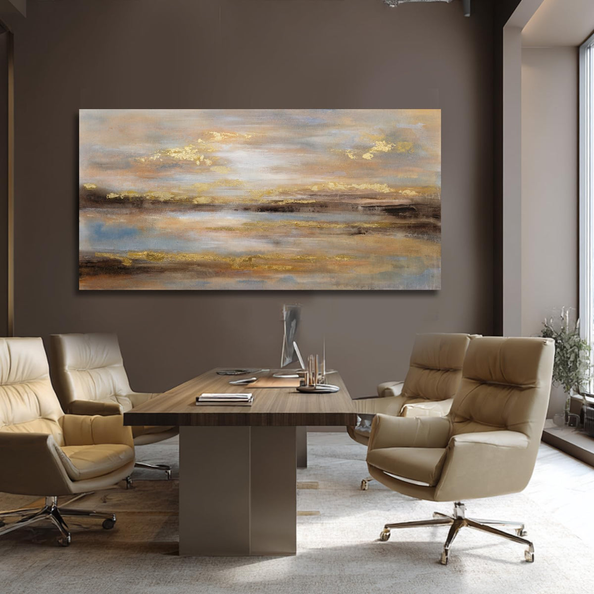 NBAODAN Abstract Wall Art for Living Room Gold and Orange Wall Decor for Living Room Large Neutral Art Pictures Modern Artwork 29x58 Inch Bedroom Dining Room Decorations