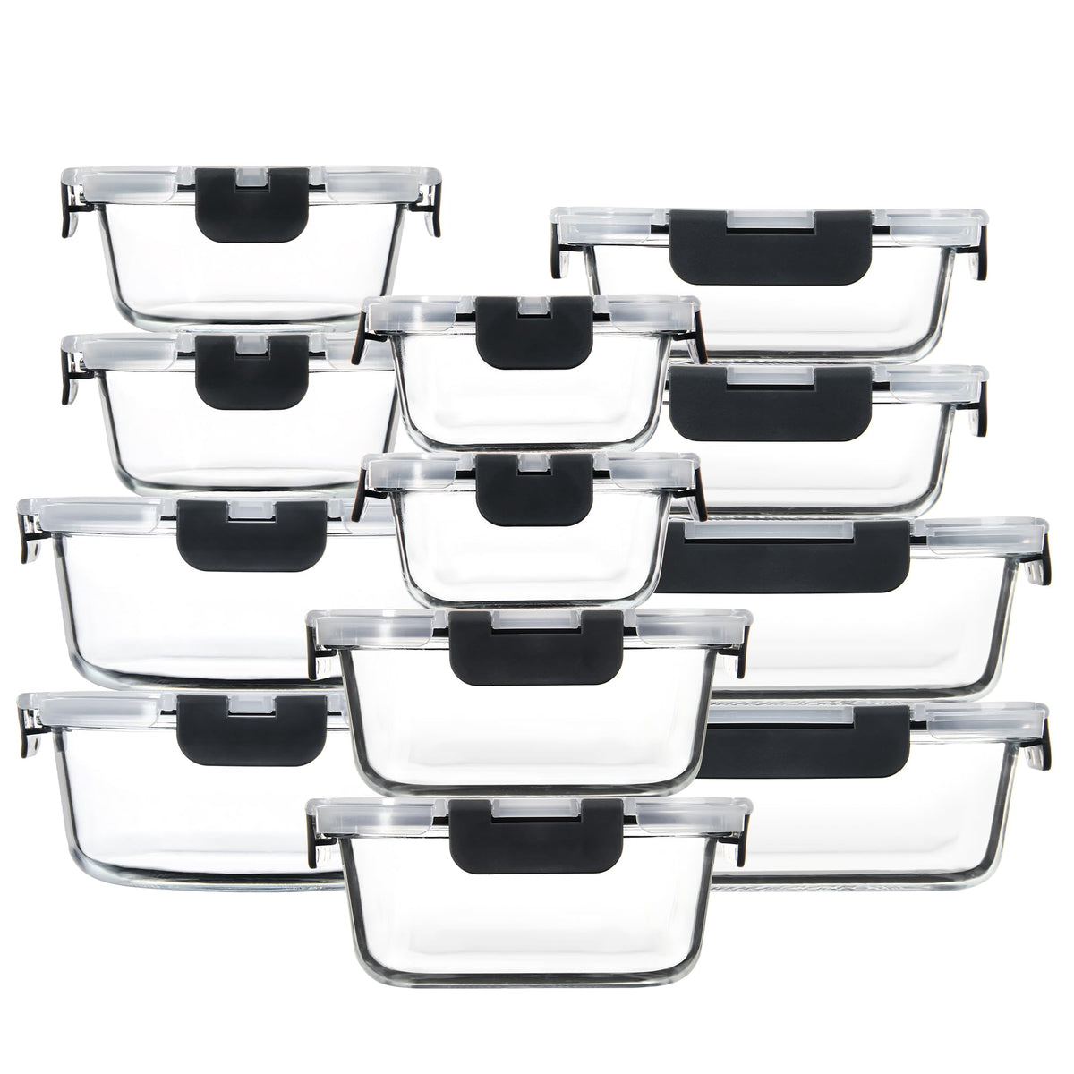 FAWLES 12 Pack Glass Meal Prep Containers with Airtight Lids, Leak-Proof Food Storage Containers, Dishwasher/Microwave/Oven/Freezer Safe Glass Containers for Lunch, Leftovers, to Go (Grey)