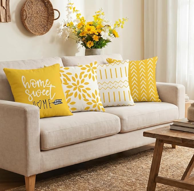 YCOLL Pillow Covers 16x16 Set of 4, Modern Sofa Throw Pillow Cover, Decorative
