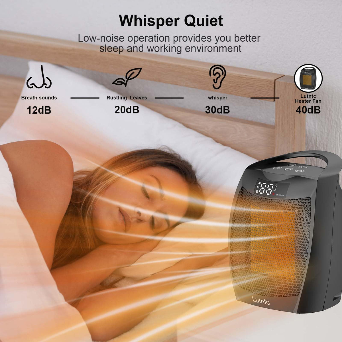 Portable Ceramic Space Heater 1500W, Fast Heating, Digital Display with Touch Controls, Built-in Handle, Overheat and Tip-Over Protection, Ideal for Home, Bedroom, and Office Heating