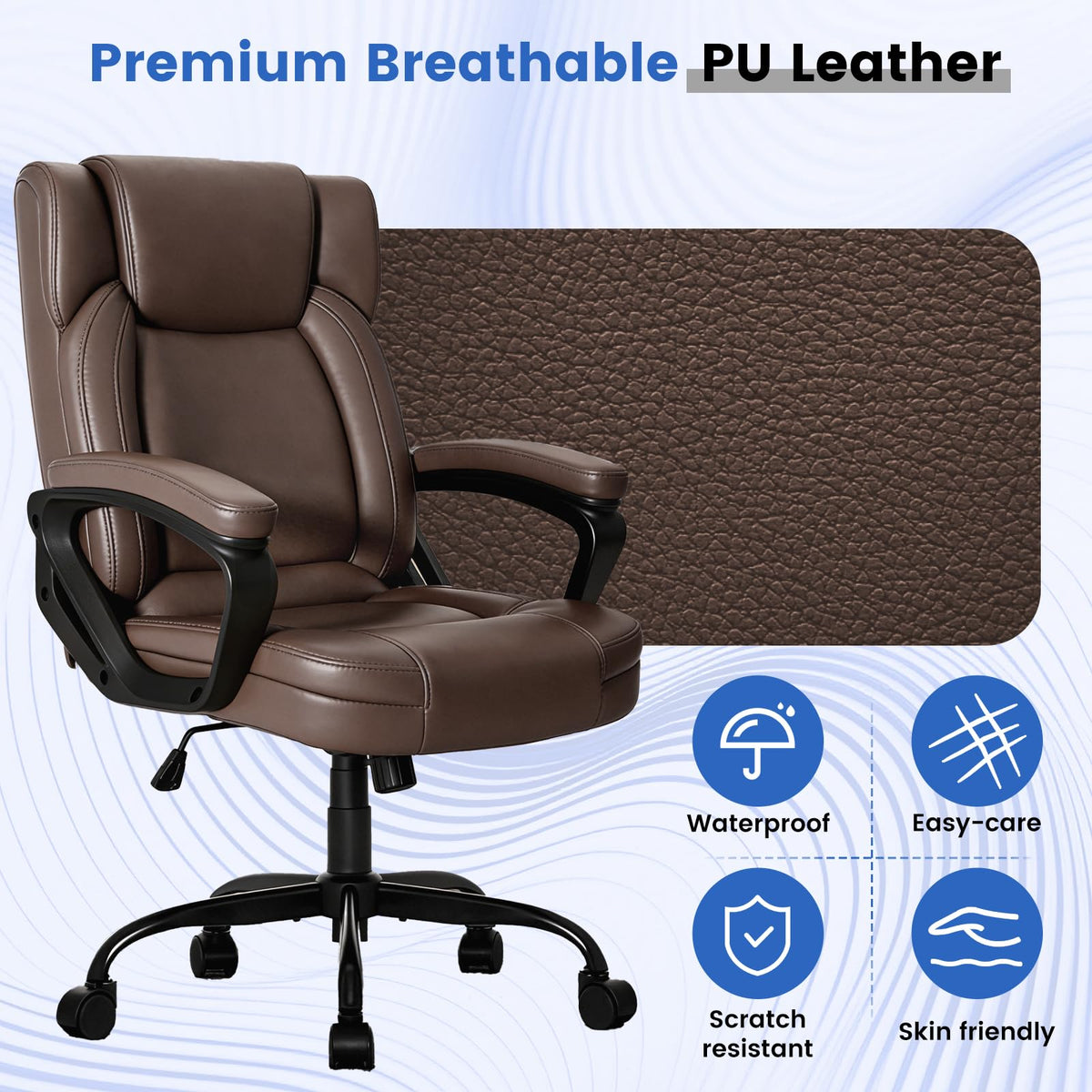 WAYTRIM Ergonomic Office Chair Home Office Desk Chair Comfy High Back Swivel Computer Chair Leather Managerial Executive Rolling Chair with Lumbar Support, Adjustable Height (Brown)