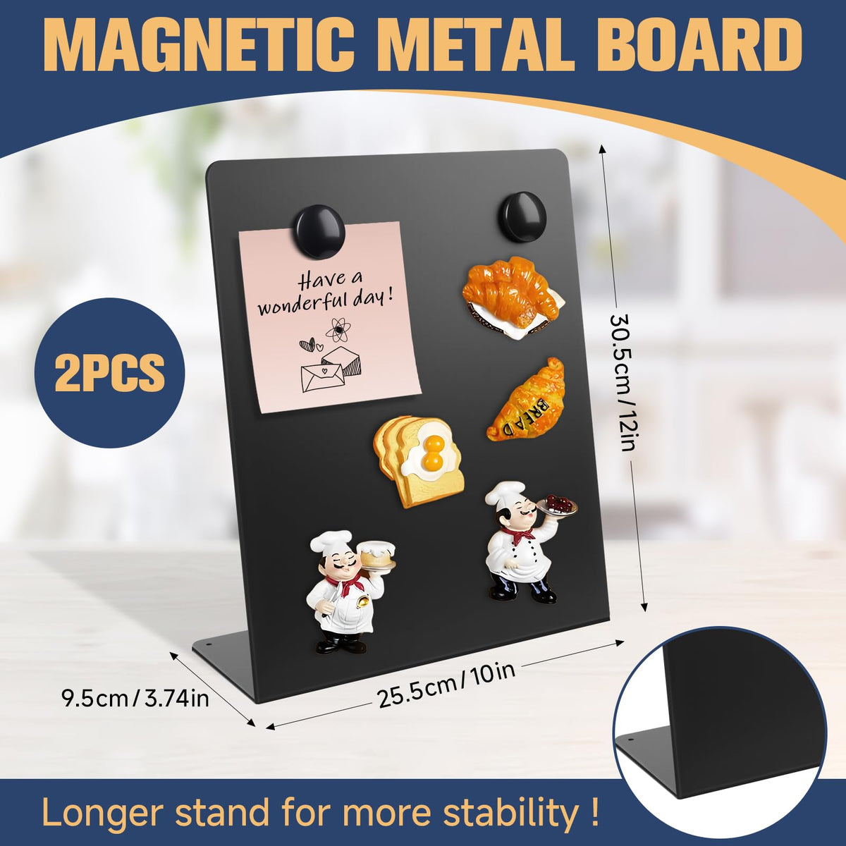 2 Pcs Large Magnetic Bulletin Board with Stand, 12x10inch Metal Magnet Display Board, Tabletop Memo Board, Memo Display Easel Stand with 4 Magnets for Home School Office
