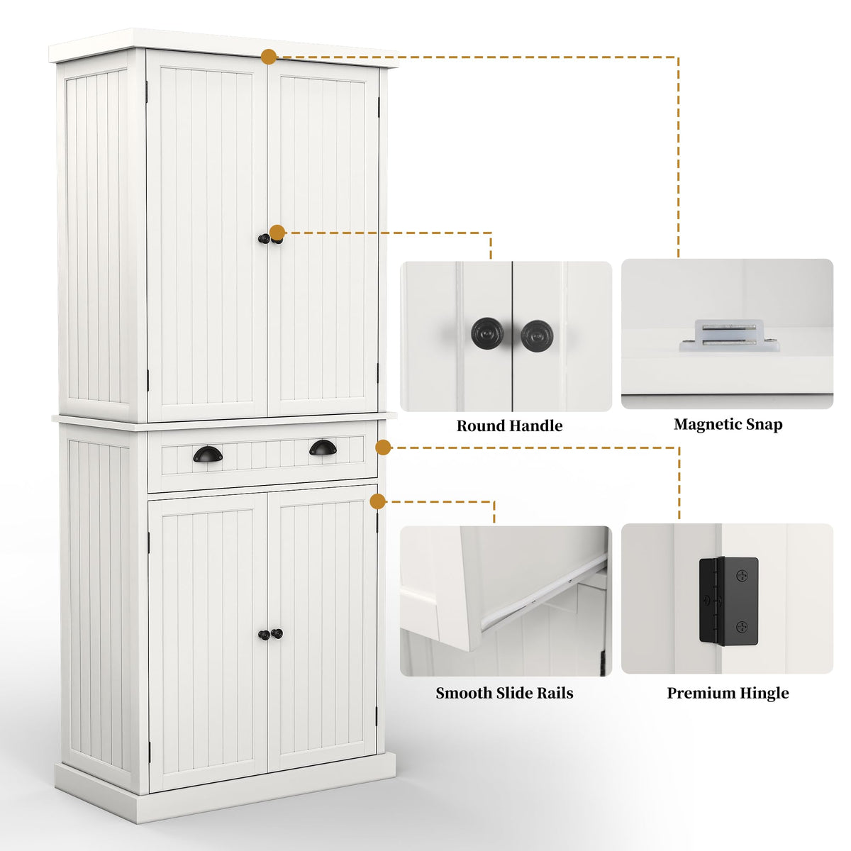 ARTPOWER 72" Tall Kitchen Pantry Storage Cabinet with Drawer and Adjustable Shelves, Pantry Cabinet for Kitchen, Bathroom or Hallway, White