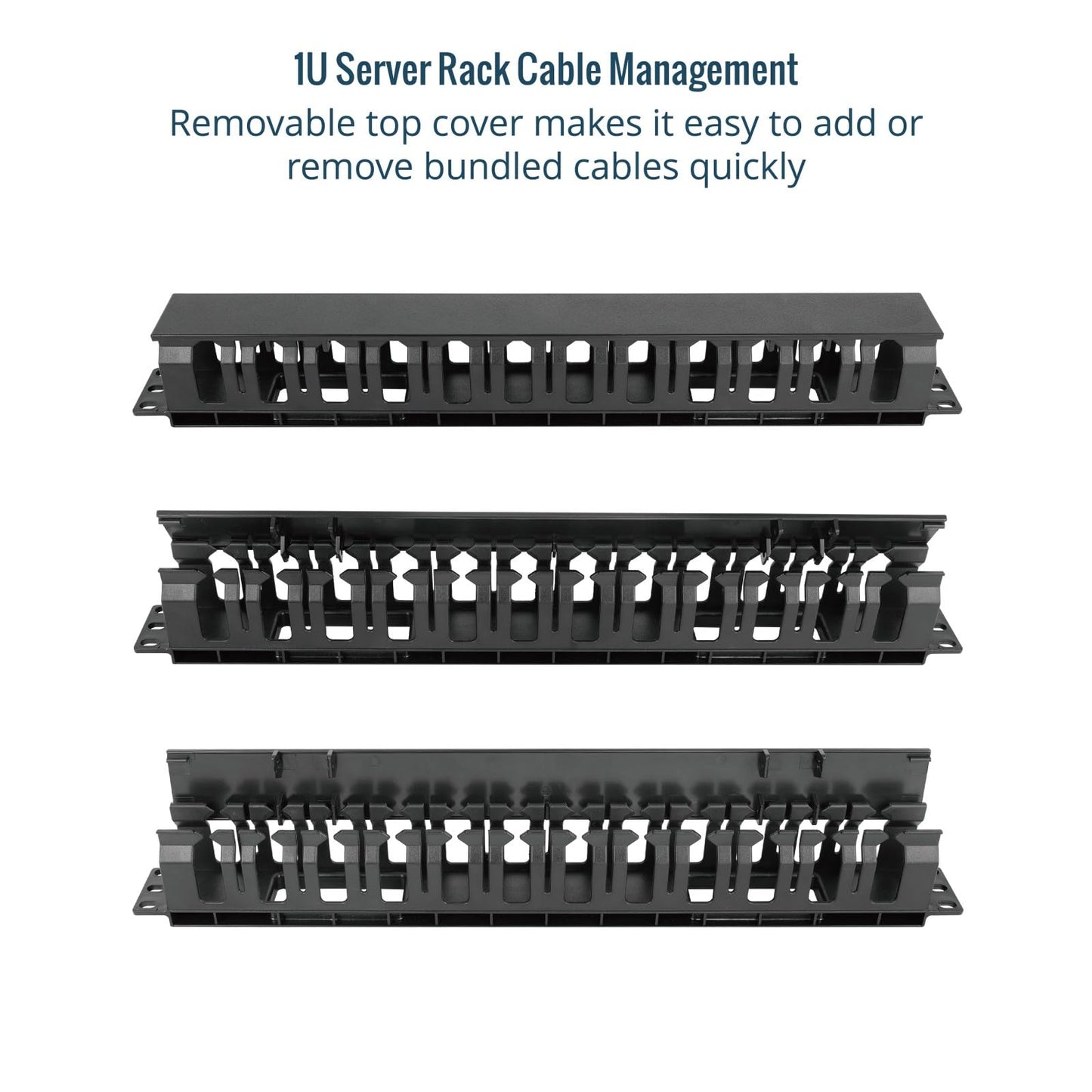 Tecmojo 2 Pack 1U Server Rack Horizontal Cable Management with Cover,2.6“ Depth Plastic Cable Manager,Rack Mount 12 Slots Wire Duct Organizer,for 19 inch AV/IT/Data/Audio and Network Cabinet
