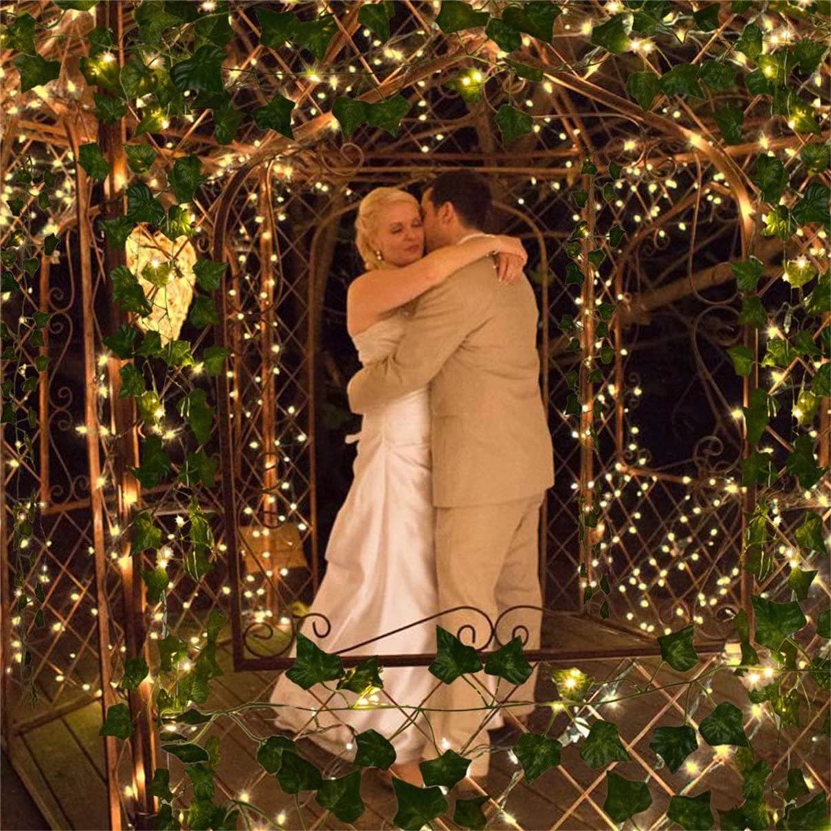 168 FT Artificial Ivy Garlands with 400 LED /132FT String Light Fake Vines for Bedroom Decor Ivy Leaves Greenery Faux Hanging Plants Green Flowers Decor for Home Kitchen Garden Office Wedding Wall