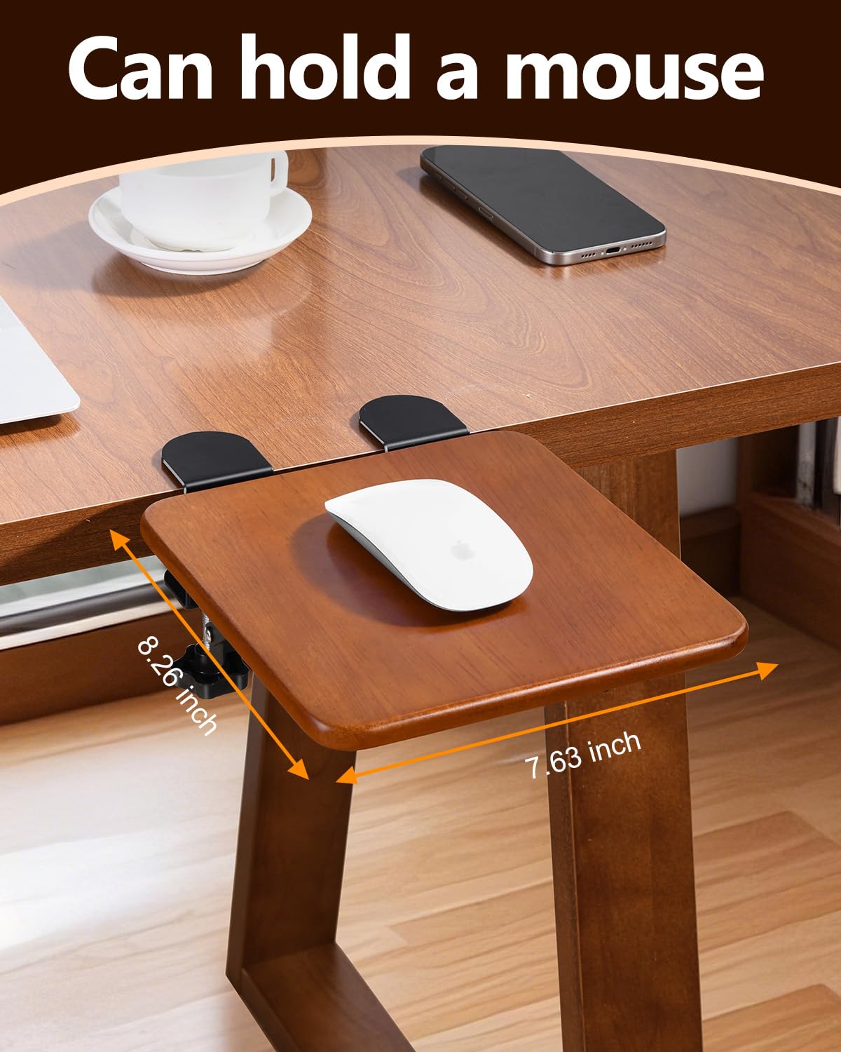 nediea Ergonomic Desk Extender Tray, 8.2"x7.6" Table Mount Arm Wrist Rest Shelf, 90° Foldable Elbow Support, Clamp on Computer Arm Rest for Desk, Office & Home Use, Wood