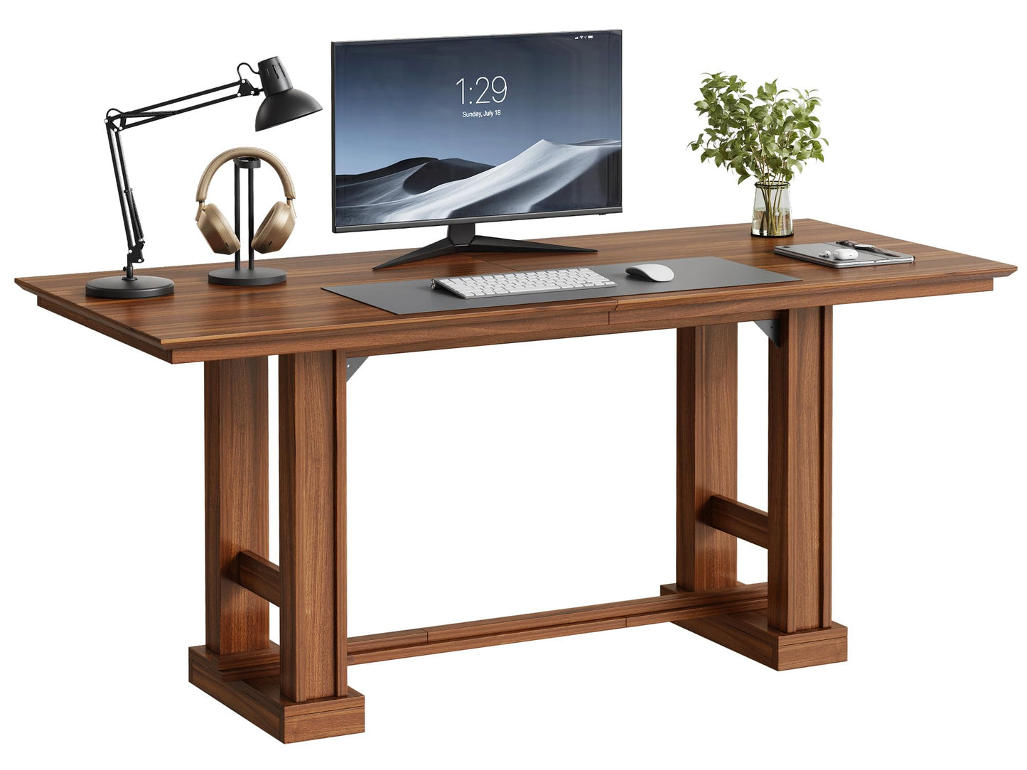 DWVO 70 Inch Computer Desk, Large Executive Office Table Workstation, Modern Farmhouse Style Laptop Wooden Sturdy Legs Writing Desk Business Furniture for Home, Dark Walnut