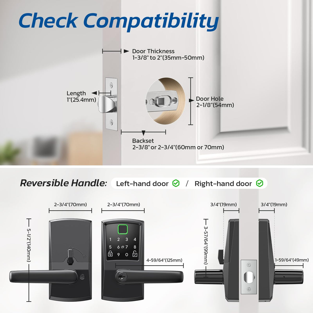 Keypad Smart Door Lock with Handle, Fingerprint Keyless Entry Digital Lock for Front Door,Nyboer Electronic Code Knob, Matte Black, Modern Style, Easy Installation,Deadbolt Alternative