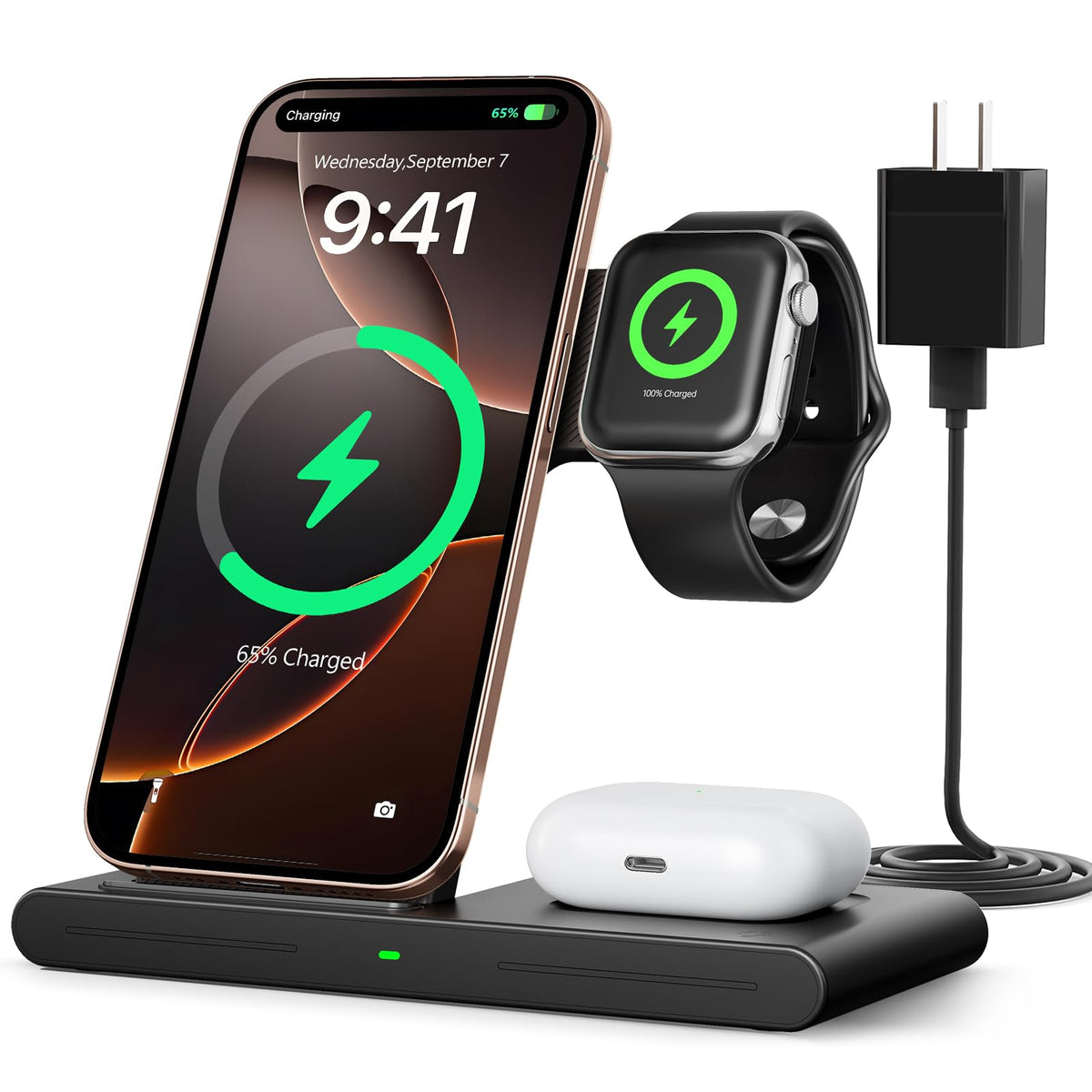 RYND 2026 Travel Portable Wireless Fast Charger for Apple & Android Charging Station,3 in 1 Charging for iPhone17 16 15 14 13 12,Apple Watch Series & Air pods 4 3 2 Pro,Samsung Galaxy