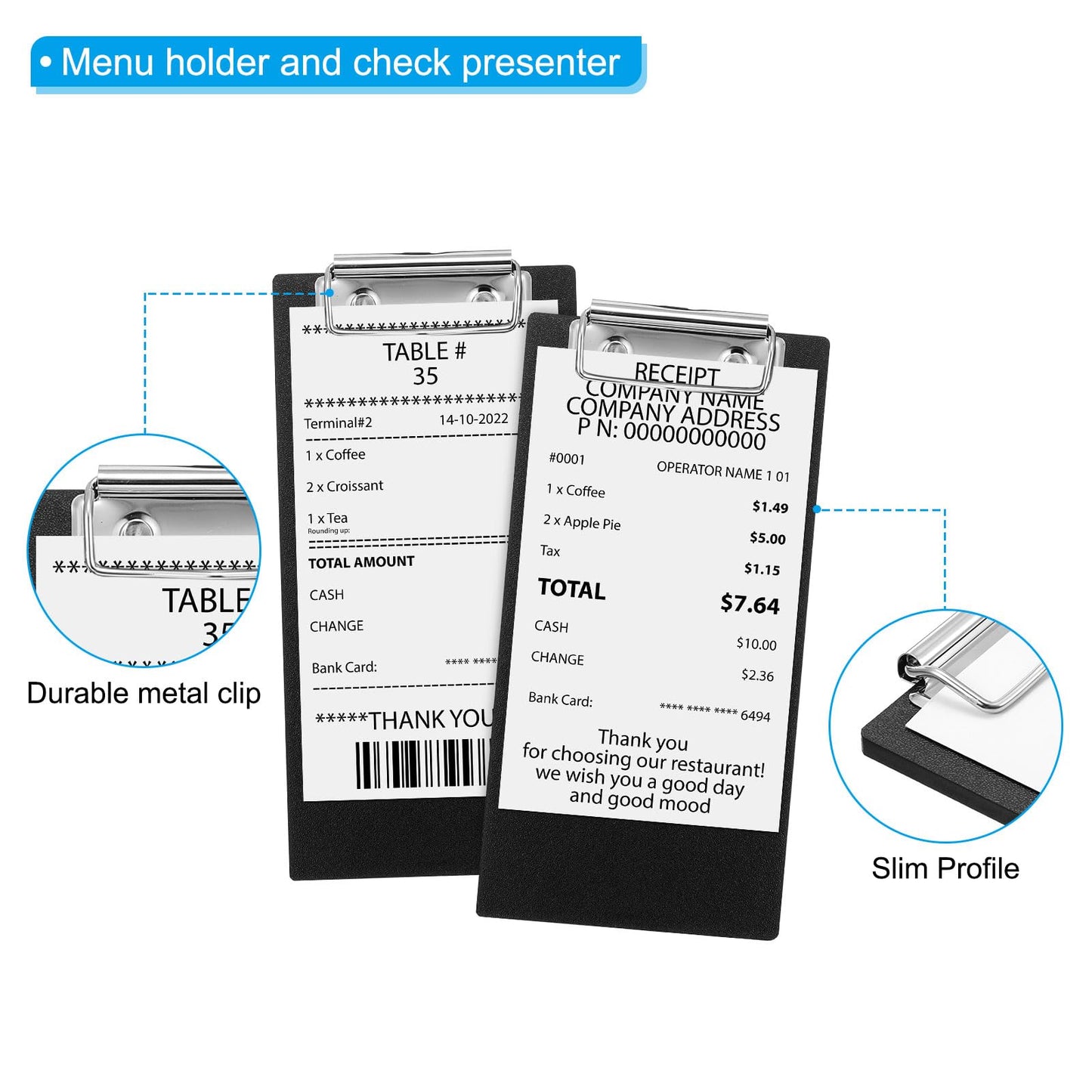PATIKIL Check Presenters for Restaurants, 30Pcs Mini Clipboard Wood Check Holder Half Page Menu Holder for Restaurant Cafe Waitress Guest Check Server, Black