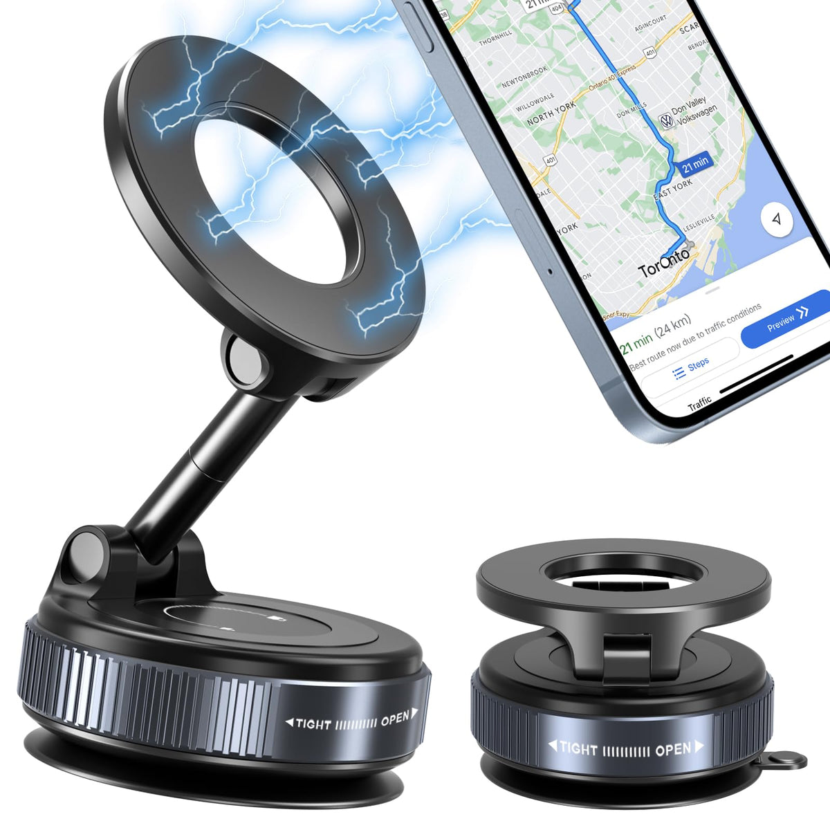 KALVATAY Vacuum Magnetic Phone Holders for Your Car, 360° Adjustable Car Phone Holder for Magsafe with Powerful Magnet, Folding Car Mount for iPhone 17 Pro Max 16 15 14 13 12 Air Plus & Android