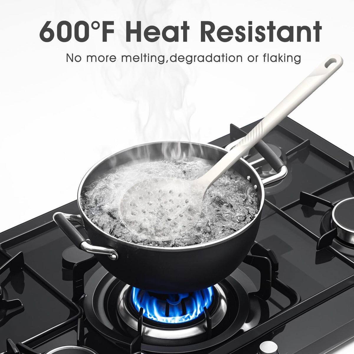 Silicone Cooking Utensils Set - 600°F Heat Resistant, Nonstick Kitchen Utensil Set with Spatulas, Spoons, Whisk, Tongs, BPA Free, Dishwasher Safe, Cream White