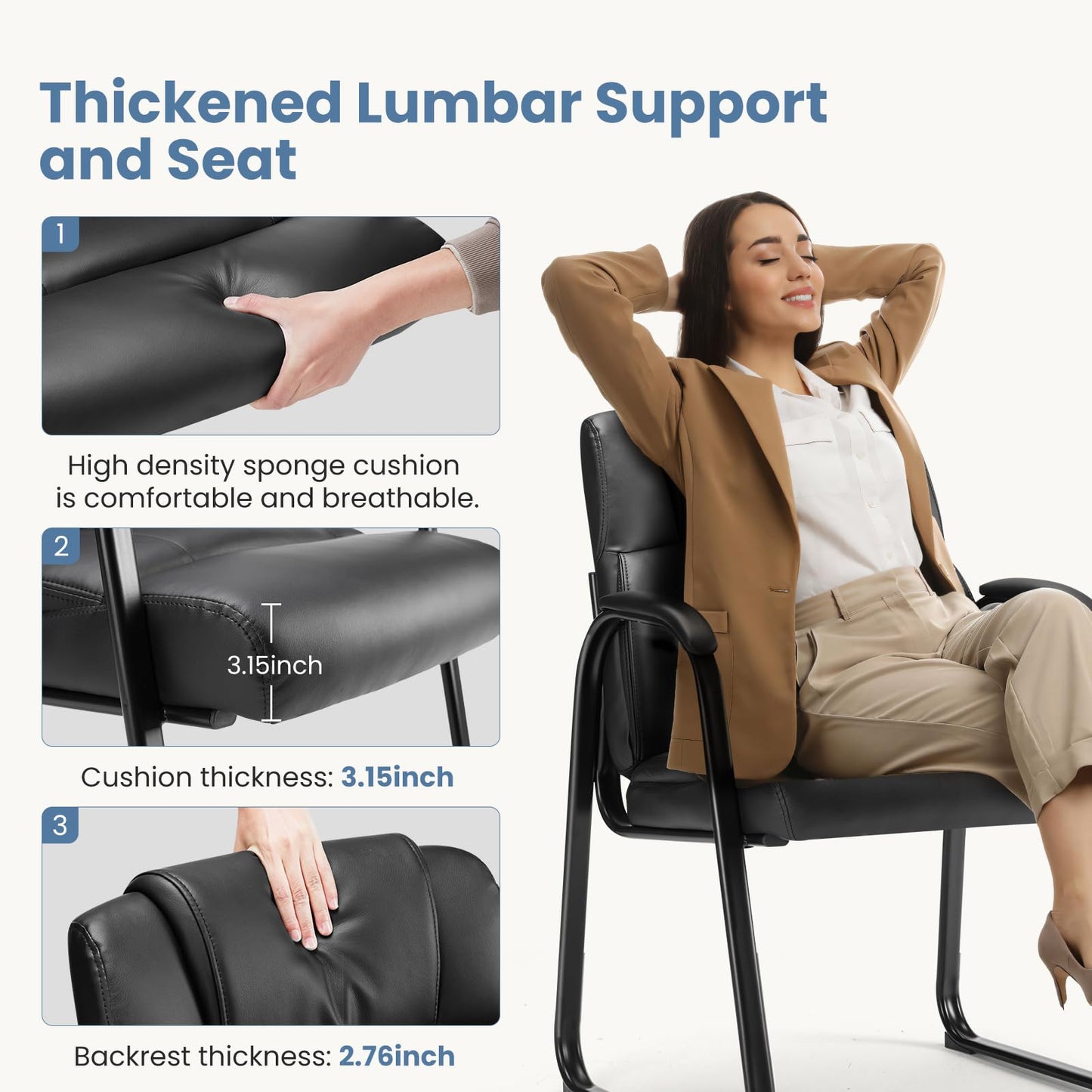 DUMOS Office Desk Guest Chair Set of 4, Leather Waiting Room Chairs with Padded Arms for Elderly Home Reception Area Conference Room Lobby Side breakroom