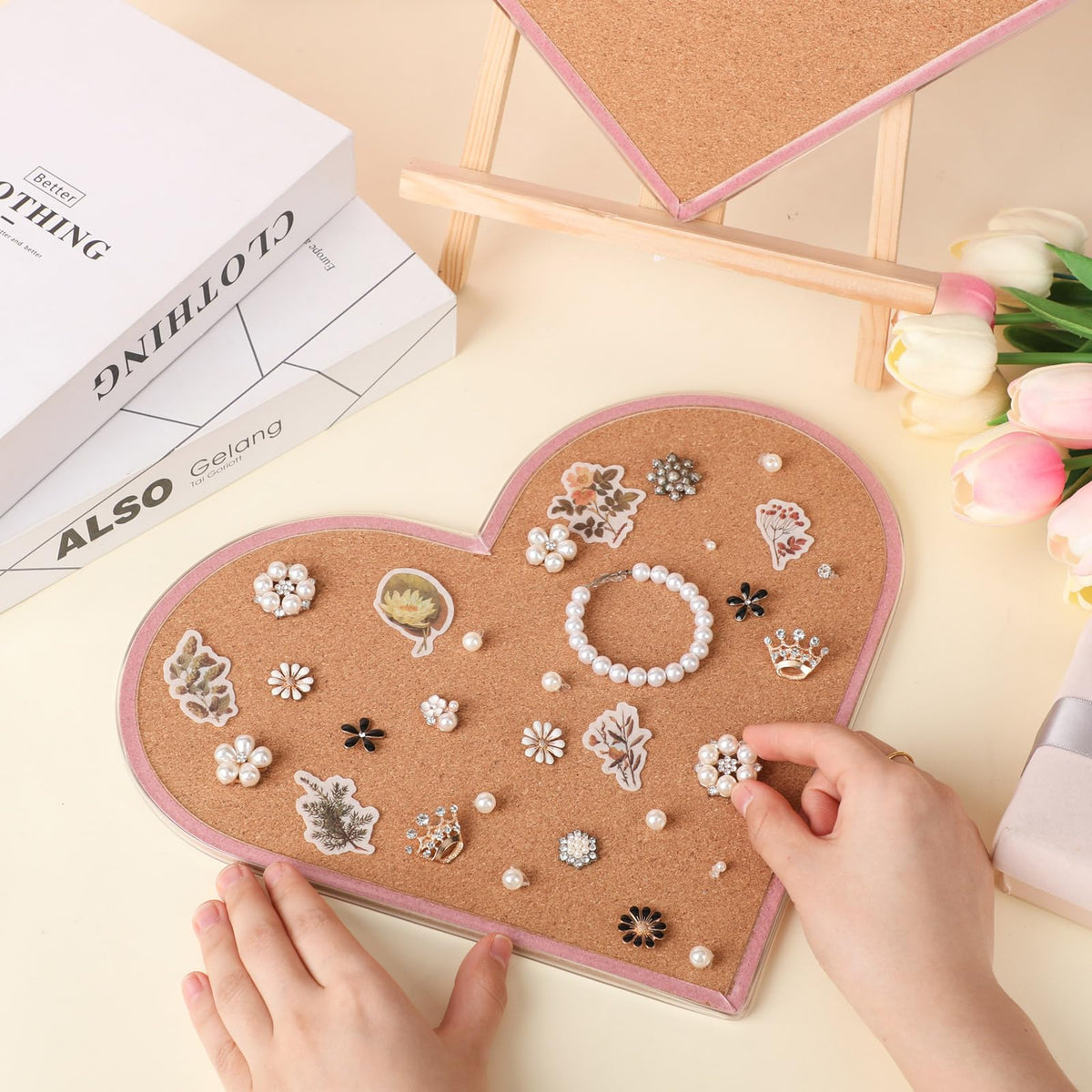 Mooliwe 2 Pcs Valentine's Day Pink Heart Pin Cork Board 10.6 x 13 Inches Framed Bulletin Board for Valentine's Day Office Classroom Memory Memo for Jewelry Organizer Wedding Decor