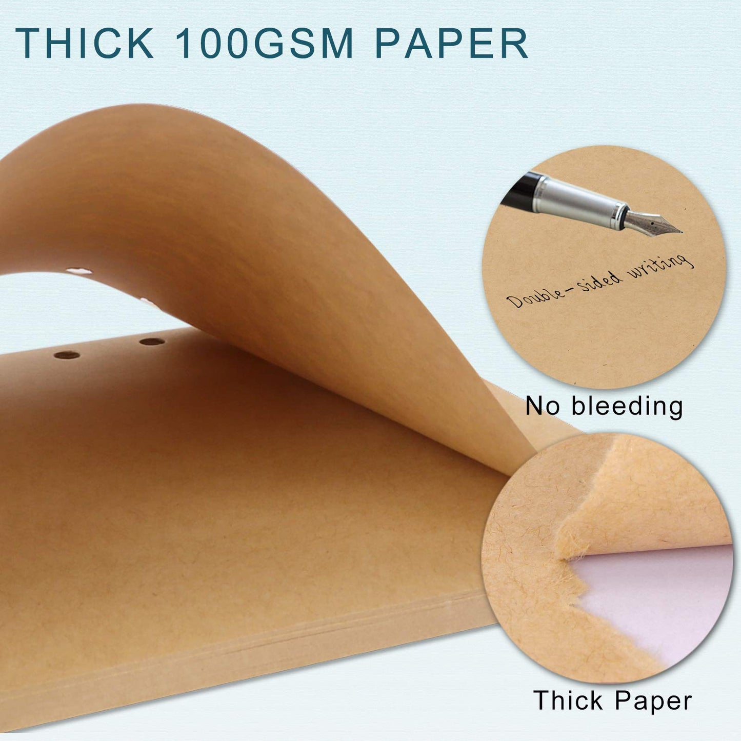 A5 Refill Paper, [3 Pack] Toplive 100GSM Thick Refillable 6 Hole Filler Inserts - 135 Sheets (270 Pages) for 6 Ring Binder Journal Notebook, Kraft