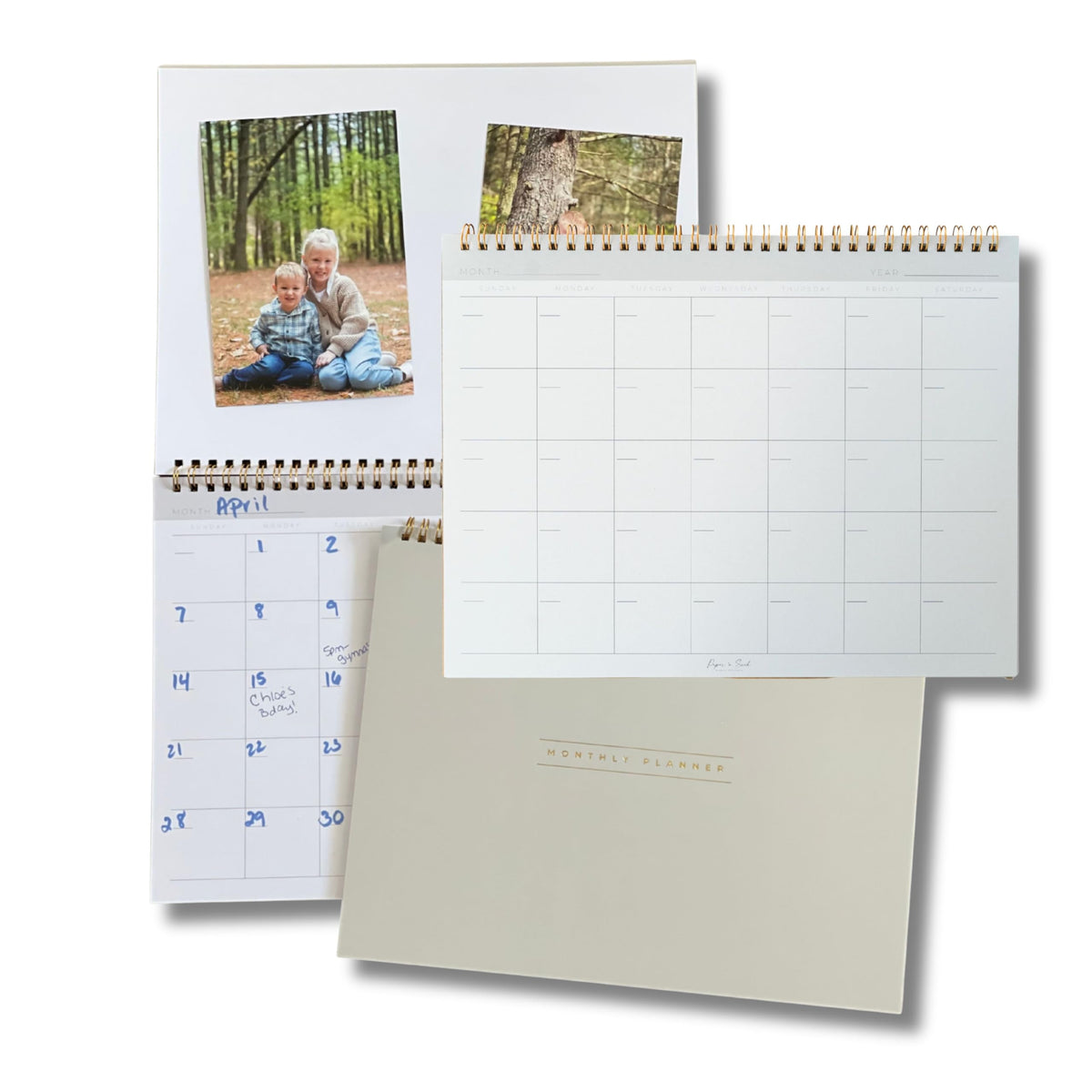 Paper 'n Such- Blank Calendar, Undated Monthly Planner, Simple Desk Agenda -DIY Custom Scrapbook for Photos -15 Sheets, Spiral Bound, Large 8.5x11", Customizable for Home, Office, or School