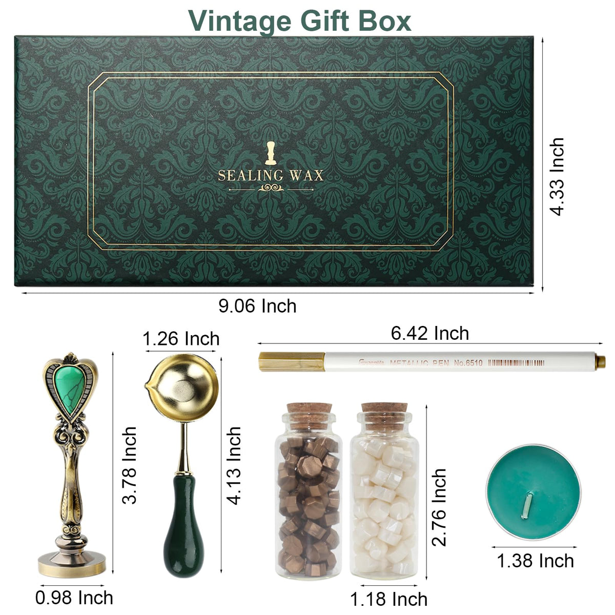 Letter Wax Seal Stamp Kit, Andotopee Wax Seal Kit Initial Alphabet J Sealing Wax Stamp Head 3pcs, Vintage Wax Stamp Seal Kit with Wax Seal Beads, Wax Seal Warmer Tools, Wax Seal Pen, Gift Box Set