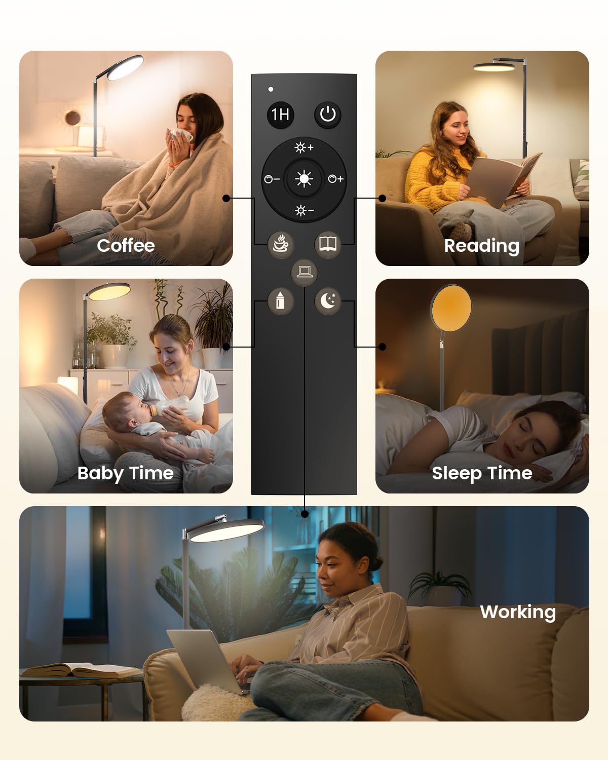 Light Floor Lamp 12000 Lux – UV-Free Full Spectrum LED Floor Lamp with 10 Brightness Levels, 5 Color Modes, 2 Setup Options, Adjustable Height, Remote & Timer for Reading, Bedroom, Office (Black)