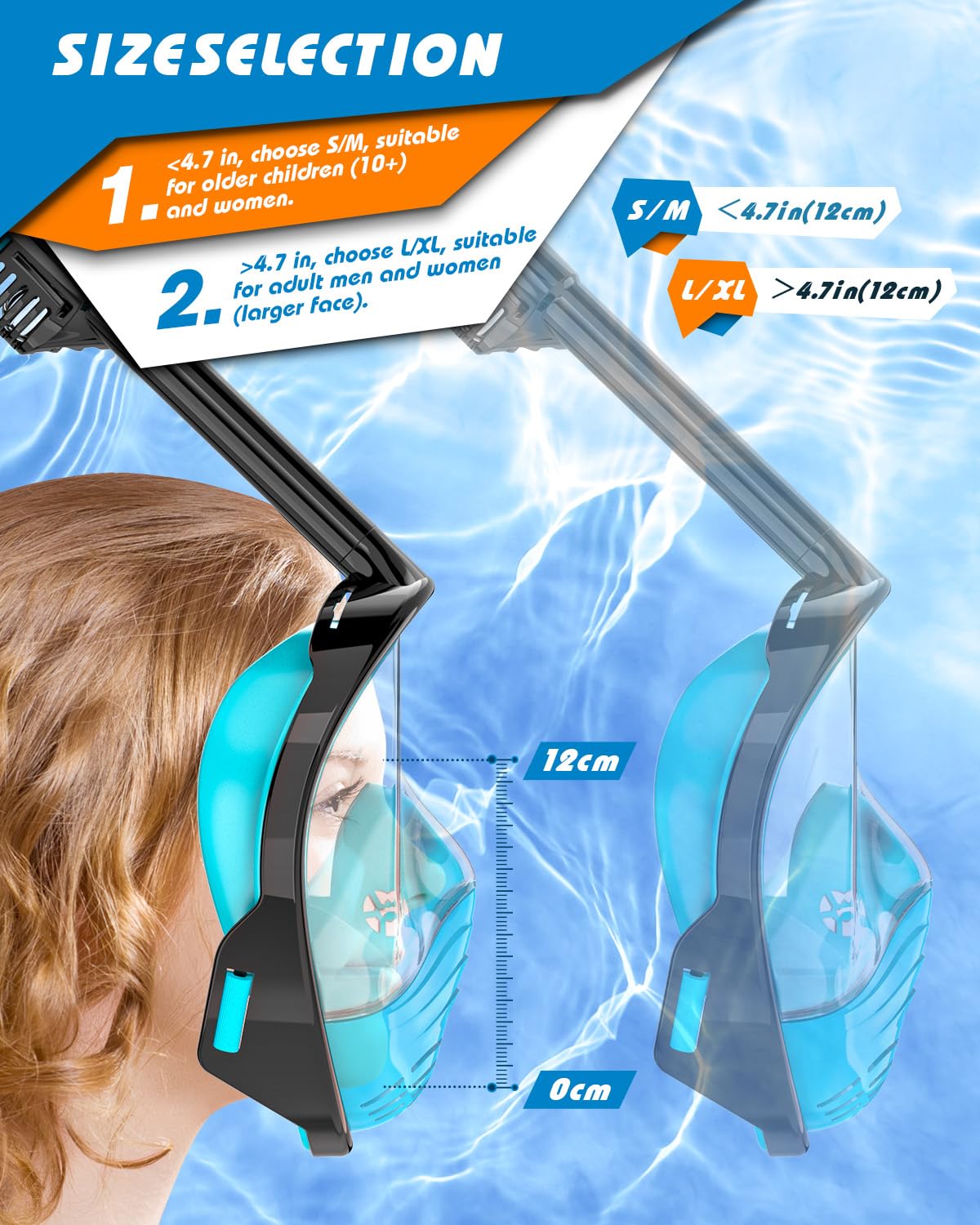 QingSong Full Face Snorkel Mask for Adults, Snorkeling Gear with Camera Mount, 180 Degree Panoramic View Snorkel Set Anti-Fog Anti-Leak