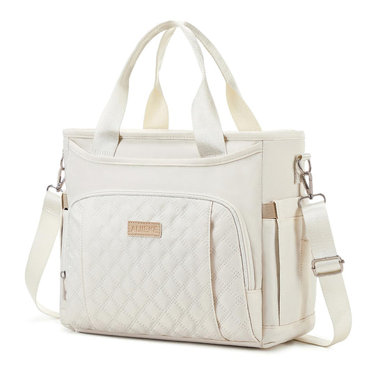 AIJIEKE Extra Large Lunch Bag for Women & Men, Insulated Leakproof Lunch Box for Work, Reusable Adult Lunch Tote with Shoulder Strap, Multi-Pocket Cooler Bag for Office, Picnic, Beach, Beige