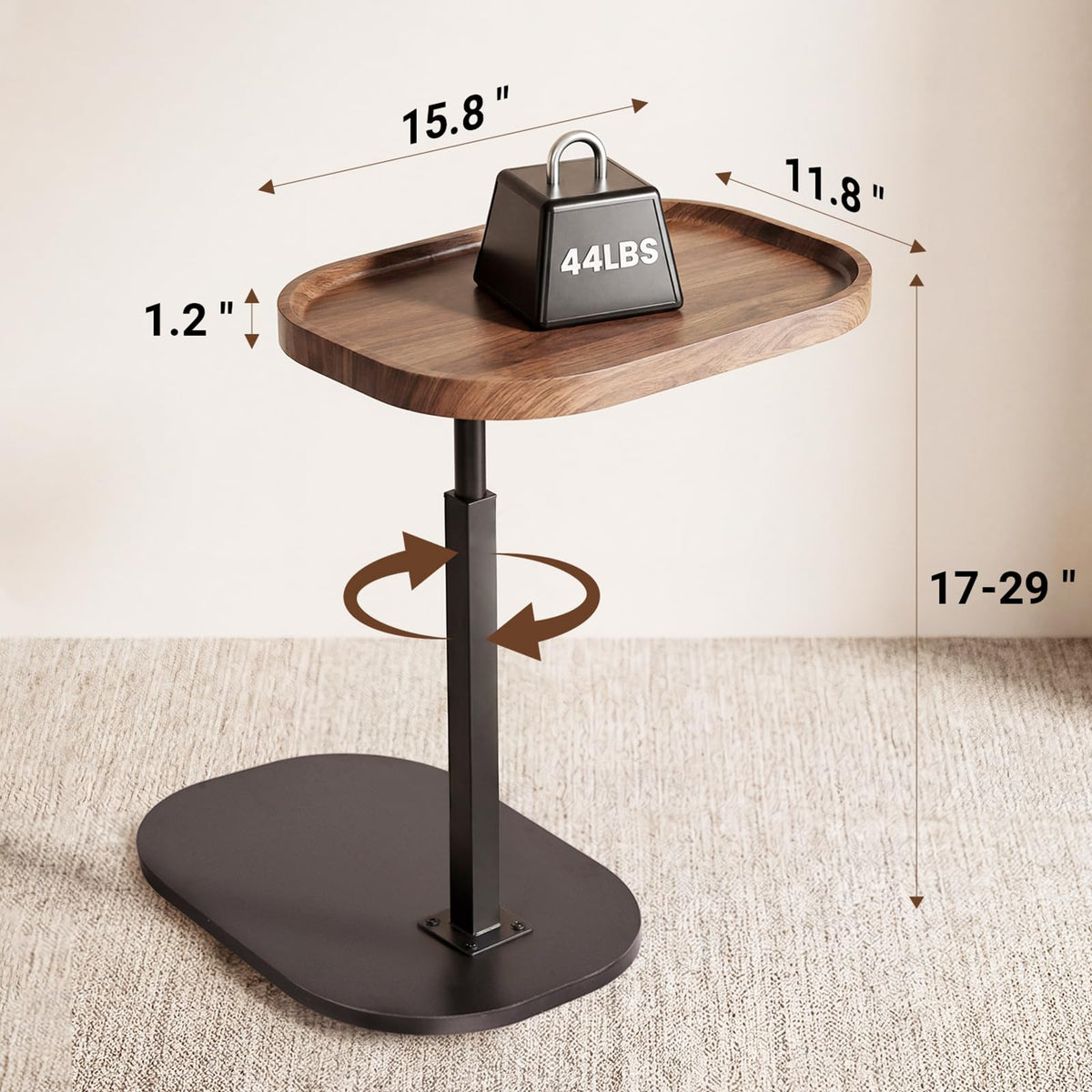 Eansstofars Adjustable Height TV Dinner Tray Table for Eating, 360°Swivel Small C Shaped End Side Table for Living Room, Bedroom,Hospital, Couch Armrest Table that Slide Under Sofa, Bed, Desk