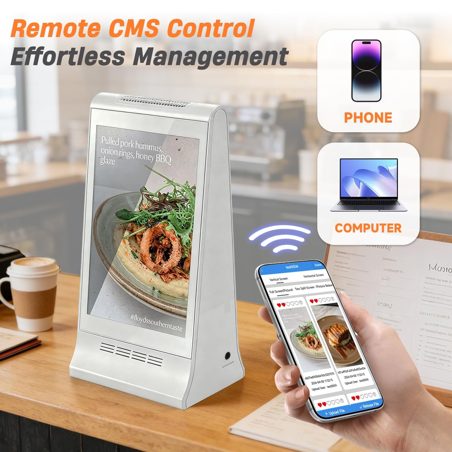 Digital Signage Display for Tabletop ,Interactive Digital Signage with Double 8 inch LCD Touch Screen and WIFI Connected,Rechargeable 23200mAh Battery,Portable Advertising Kiosk for Restaurants,Bar, Hotel ,Cafe (White)