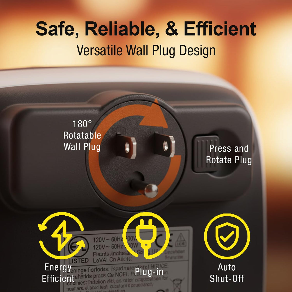 Ontel Handy Heater Turbo Wall Outlet Plug In Heater – Portable Indoor Ceramic Space Heater w/Adjustable Thermostat, 12-Hour Timer, Auto Shut Off, Quiet – Plug In Wall for Office, Bedroom, Camping