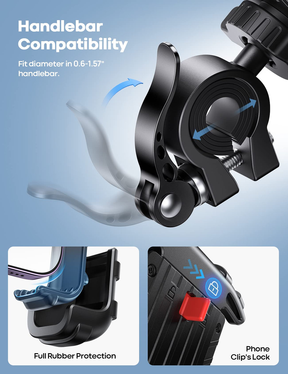 Lamicall Bike Phone Holder, Motorcycle Mount - Motorcycle Phone Holder, Handlebar Cell Phone Clamp, E-Bike Scooter Phone Clip for 4.7-6.8" Smartphones, iPhone 17 Air Pro Max, 16 15 Plus Mothers Day