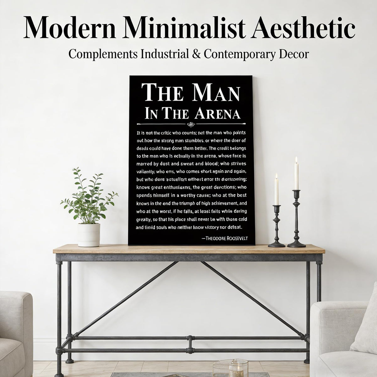 Office Inspirational Canvas Wall Art The Man in the Arena Painting picture Wall Decor Motivational Positive Quote Poster Print Artwork Gift for Men&Women Office Home Decoration 12x16 in Black Canvas