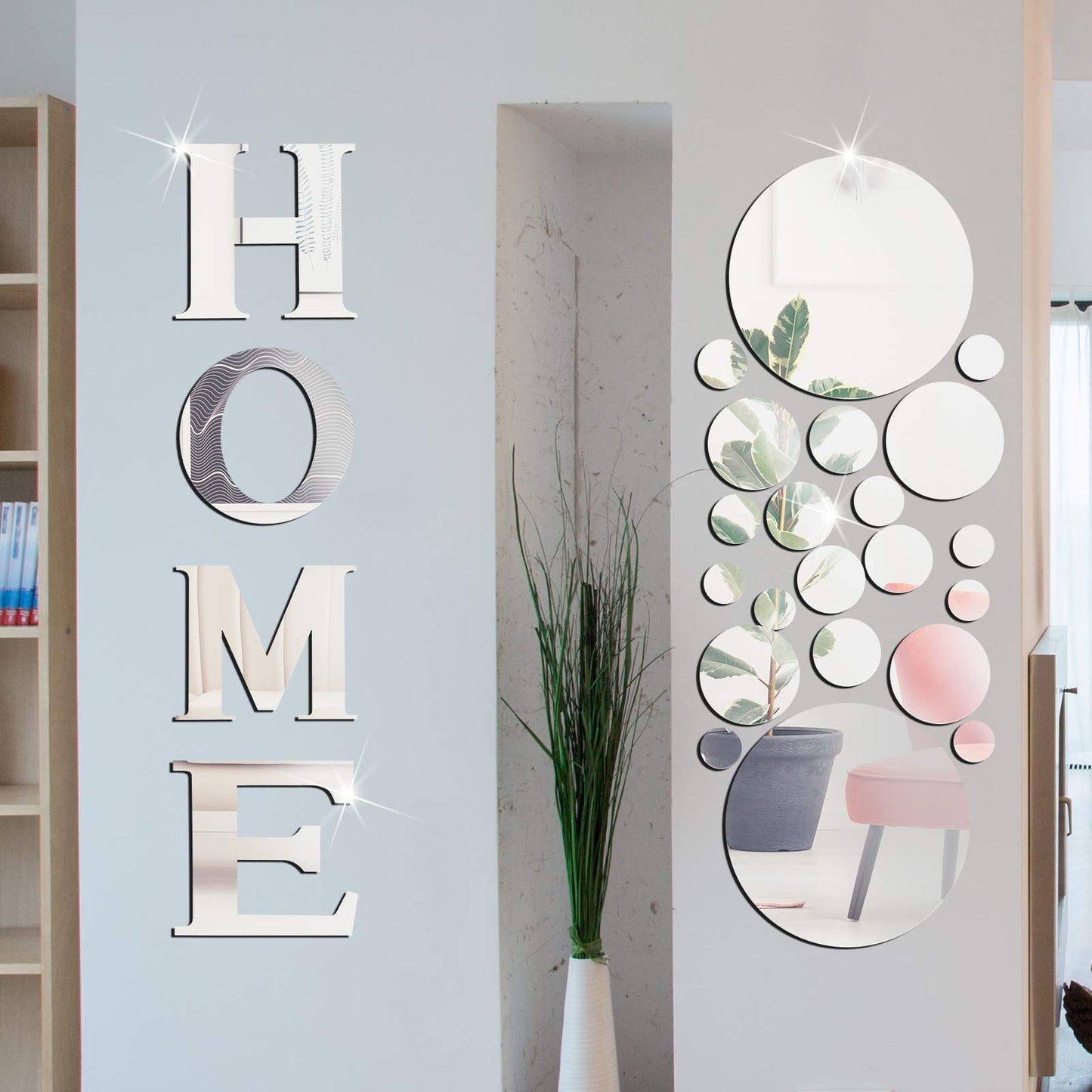 Zonon 30 Pcs Living Room Wall Decor Home Mirror Wall Letter Signs Stickers DIY Acrylic Mirror Decals 3D Decorations for Home Bedroom Living Room Removable(Silver)