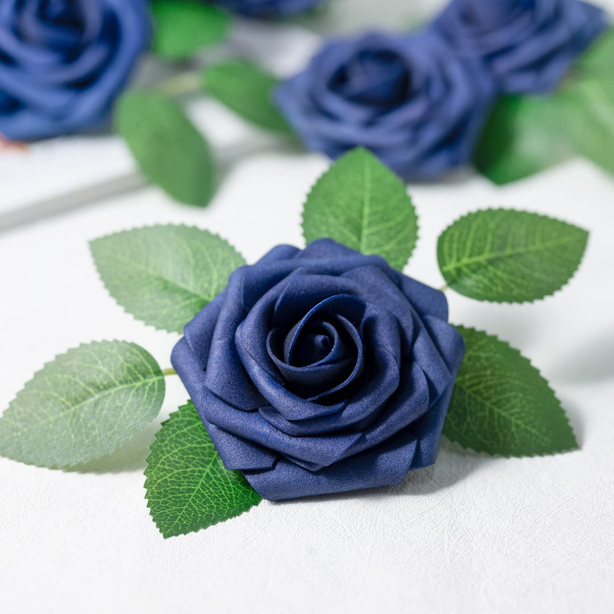 Mocoosy 50Pcs Roses Artificial Flowers, Navy Blue Fake Roses for Decorations, Real Touch Foam Rose Bulk with Stems DIY Wedding Bouquet Bridal Shower Mother's Day Floral Arrangement Party Home Decor