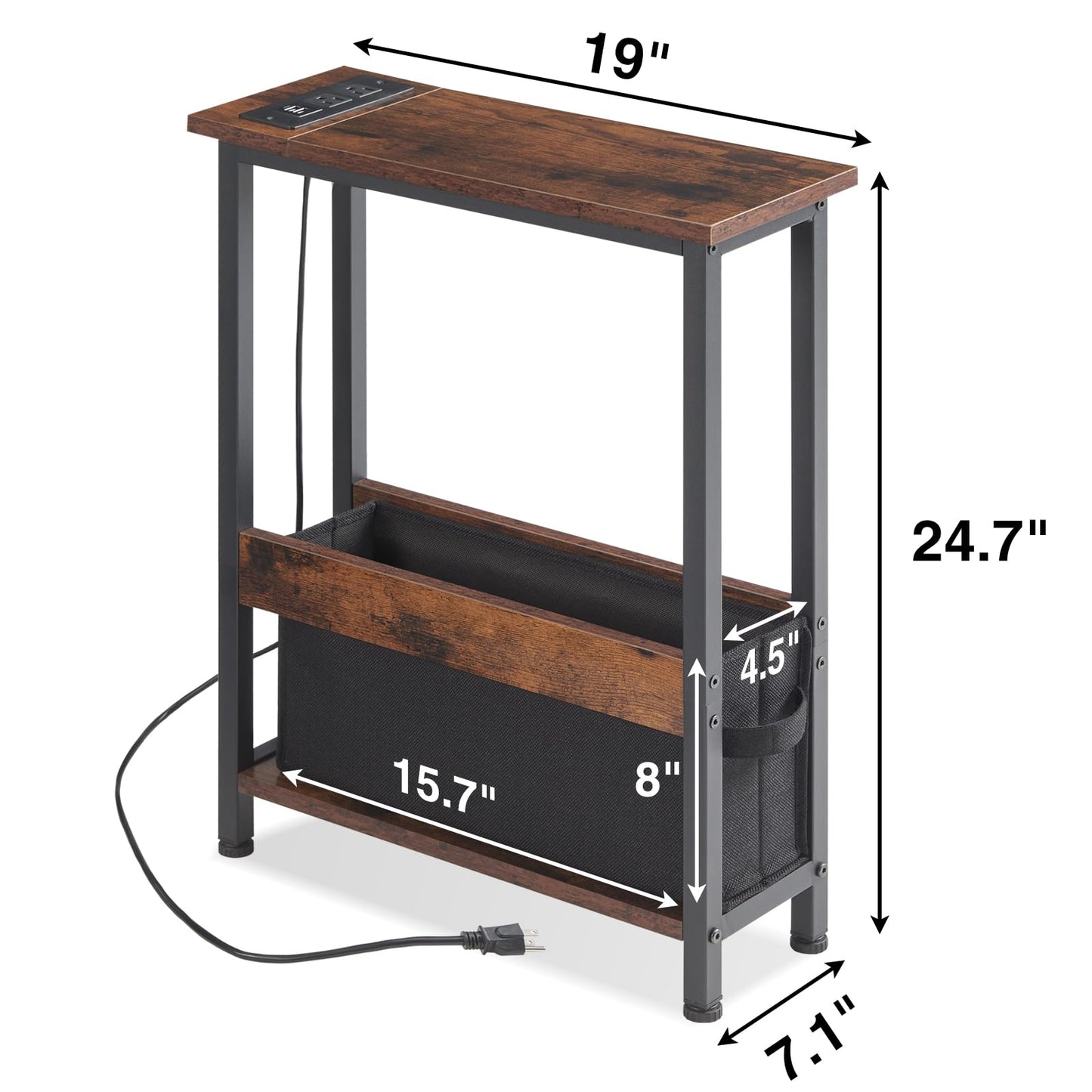 Slim Charging End Table with Storage - For Small Spaces and Bedroom