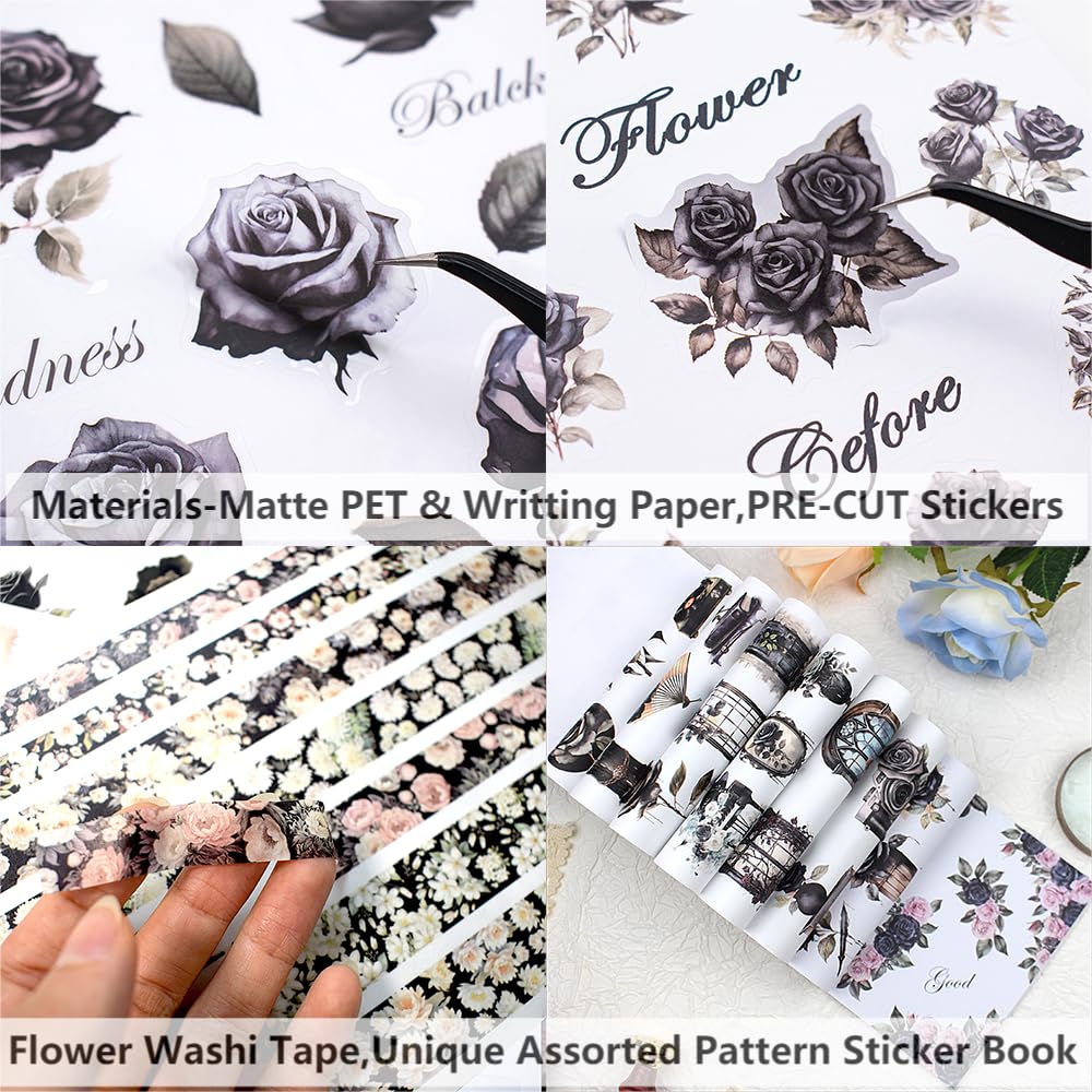 Dwpetzo Scrapbook Stickers for Journaling Adults, Pre-Cut Transparent Stickers, Scrapbooking Materials, Waterproof Sticker Book for Junk Journals, Scrapbook Supplies
